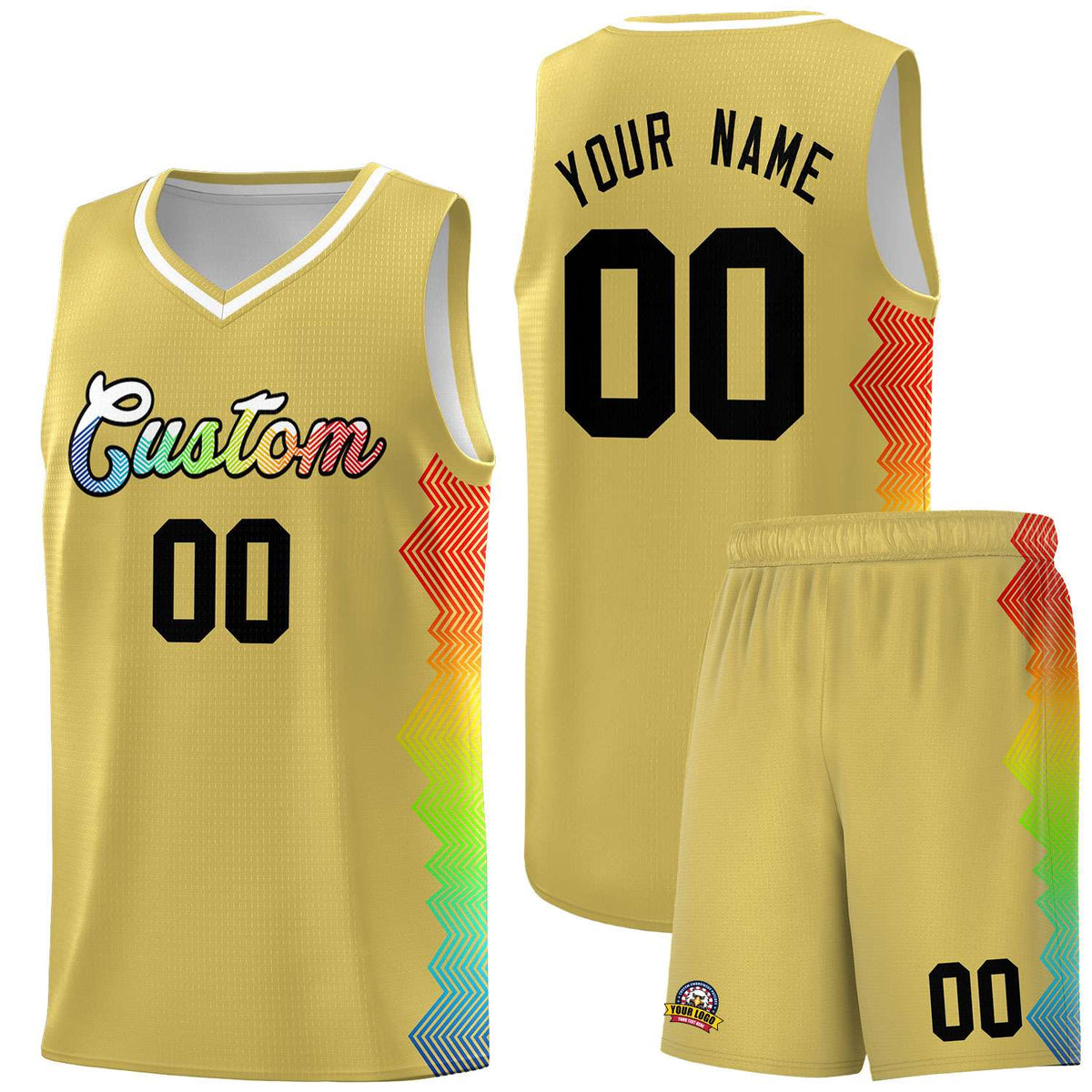 Custom Old Gold Denver Nuggets Rainbow Side Sports Uniform Basketball Jersey