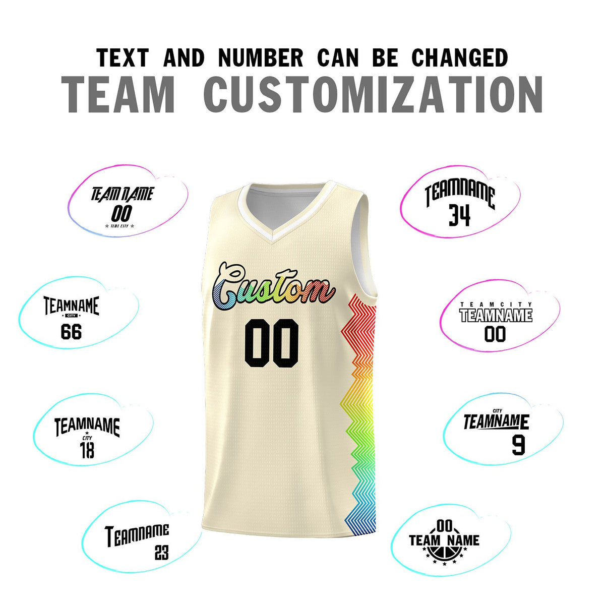 Custom Cream Denver Nuggets Rainbow Side Sports Uniform Basketball Jersey
