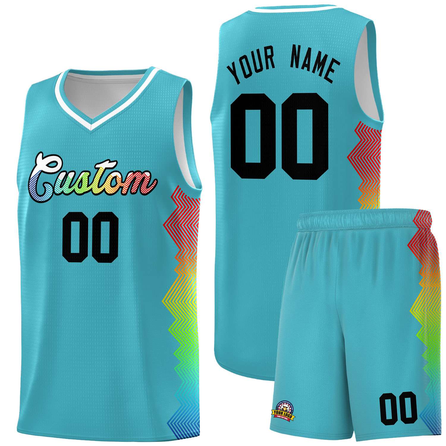 Custom Sky Blue Denver Nuggets Rainbow Side Sports Uniform Basketball Jersey