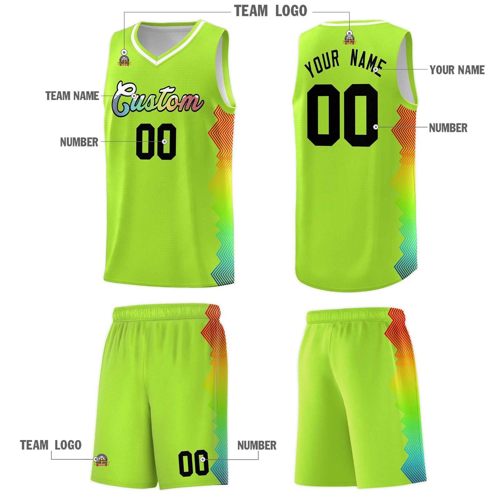 Custom Green Denver Nuggets Rainbow Side Sports Uniform Basketball Jersey