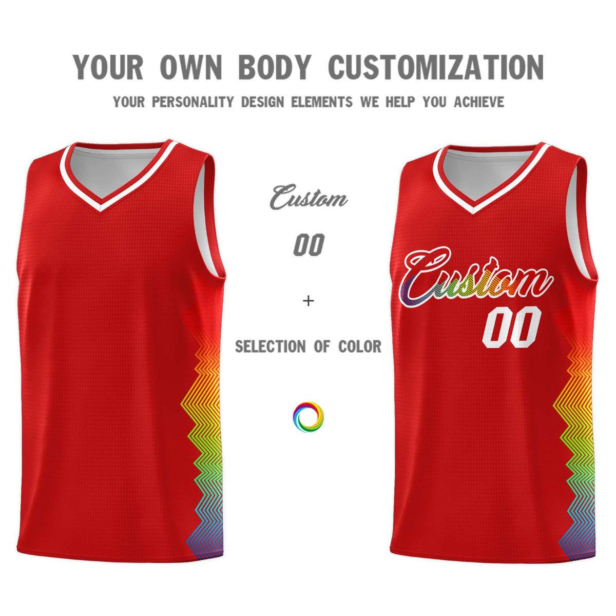 Custom Red Denver Nuggets Rainbow Side Sports Uniform Basketball Jersey