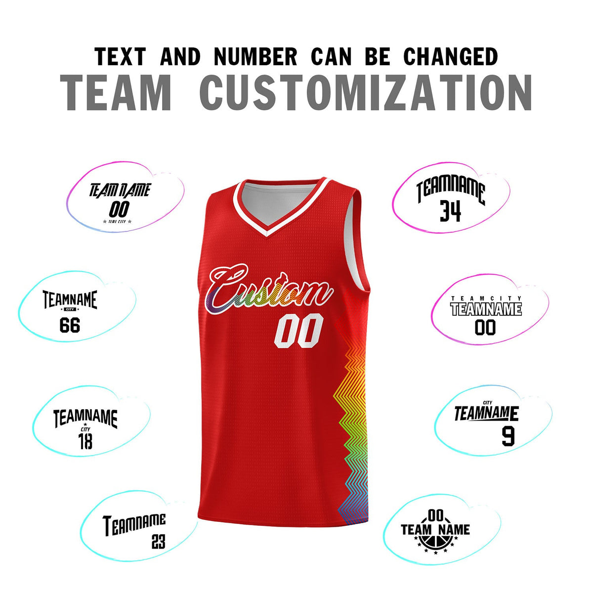 Custom Red Denver Nuggets Rainbow Side Sports Uniform Basketball Jersey