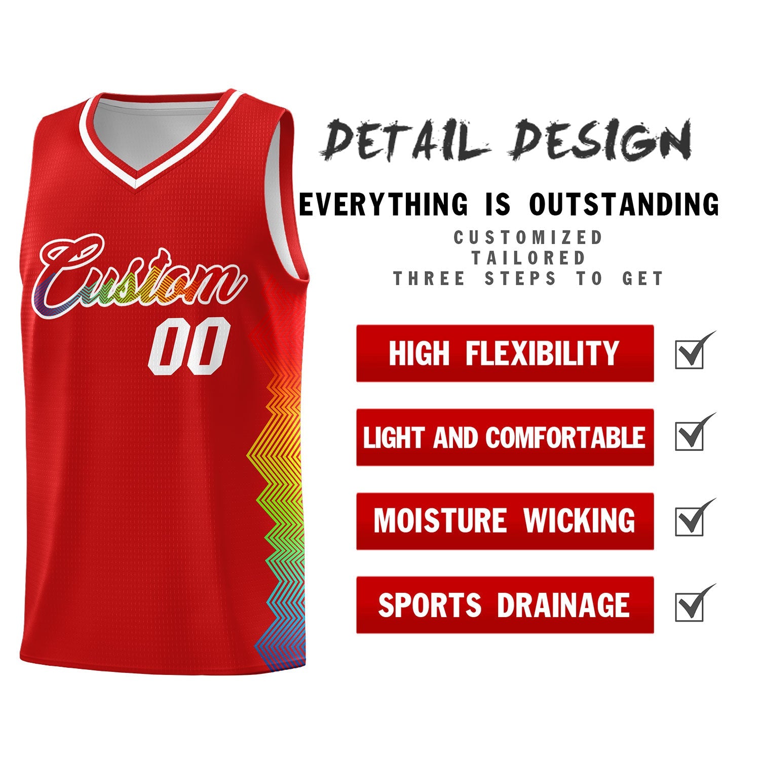 Custom Red Denver Nuggets Rainbow Side Sports Uniform Basketball Jersey