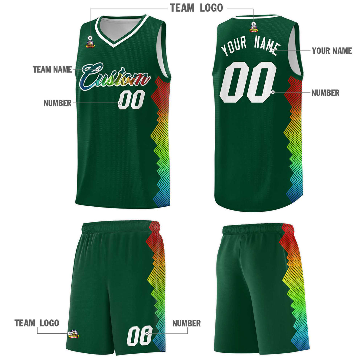 Custom Hunter Green Denver Nuggets Rainbow Side Sports Uniform Basketball Jersey