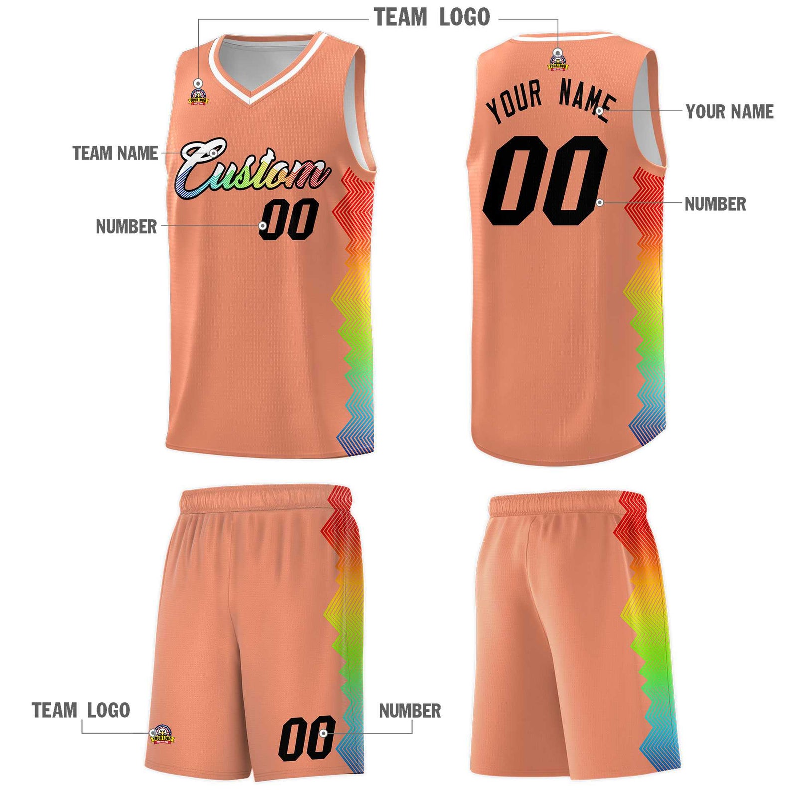 Custom Orange Denver Nuggets Rainbow Side Sports Uniform Basketball Jersey