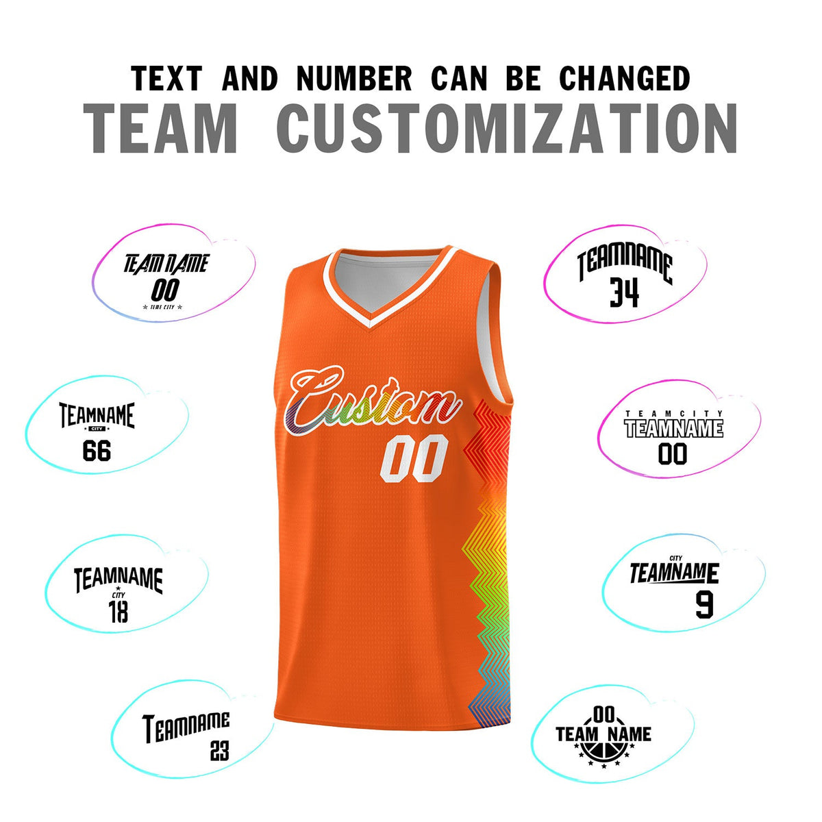 Custom Orange Denver Nuggets Rainbow Side Sports Uniform Basketball Jersey