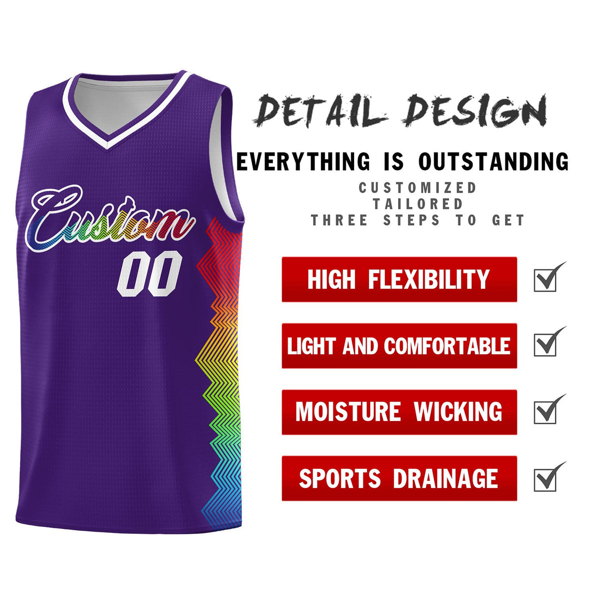 Custom Purple Denver Nuggets Rainbow Side Sports Uniform Basketball Jersey