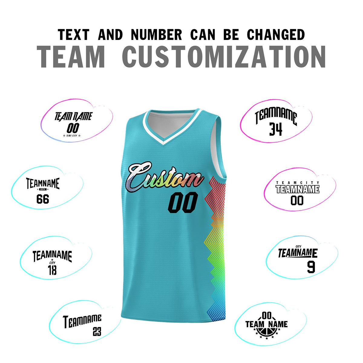 Custom Sky Blue Denver Nuggets Rainbow Side Sports Uniform Basketball Jersey
