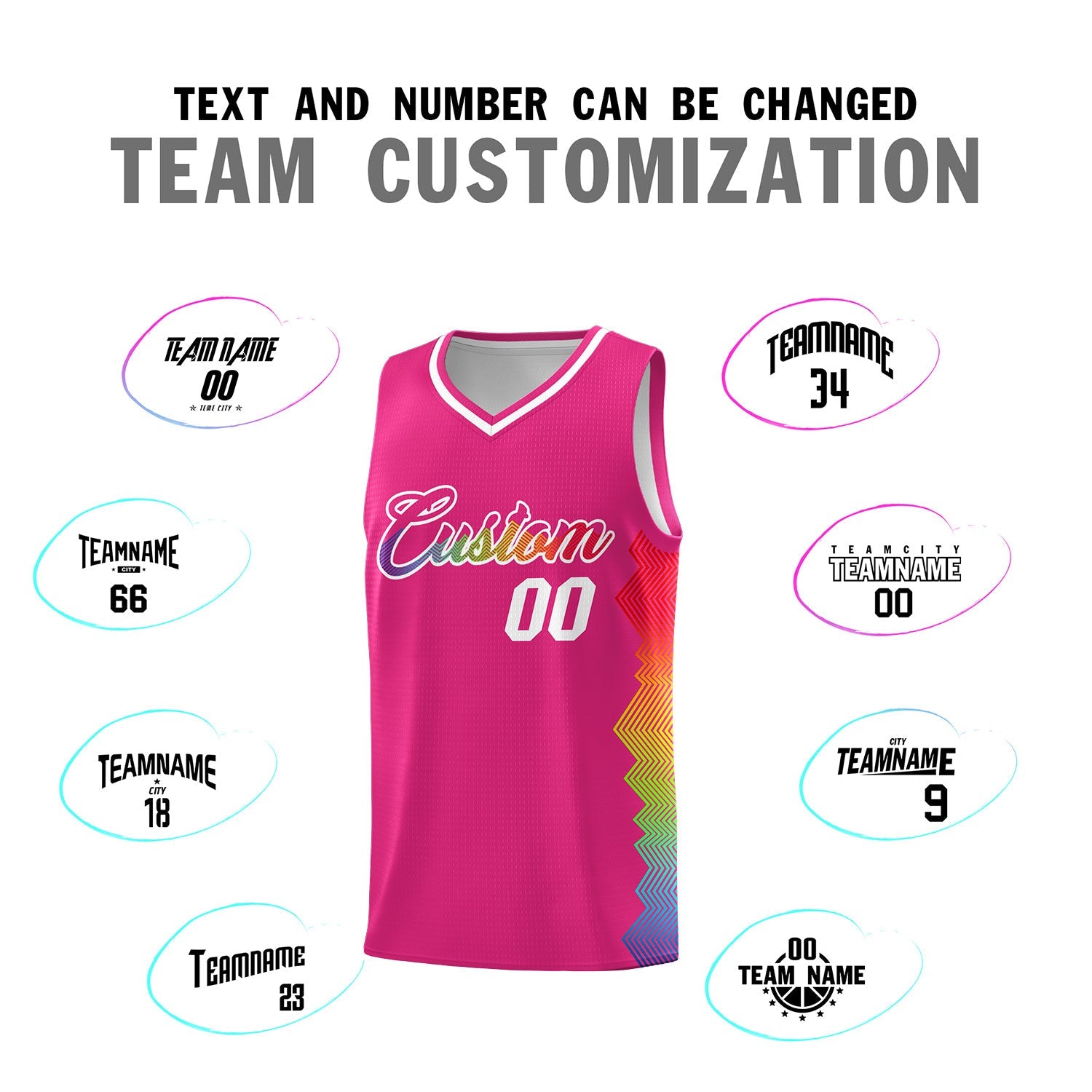 Custom Rose Red Denver Nuggets Rainbow Side Sports Uniform Basketball Jersey