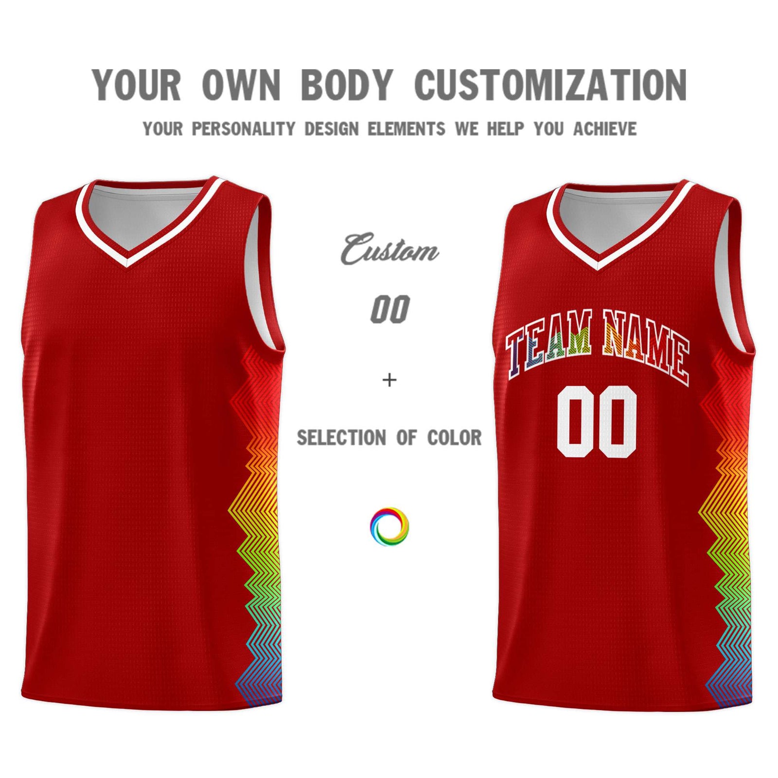 Custom Red Denver Nuggets Rainbow Side Sports Uniform Basketball Jersey