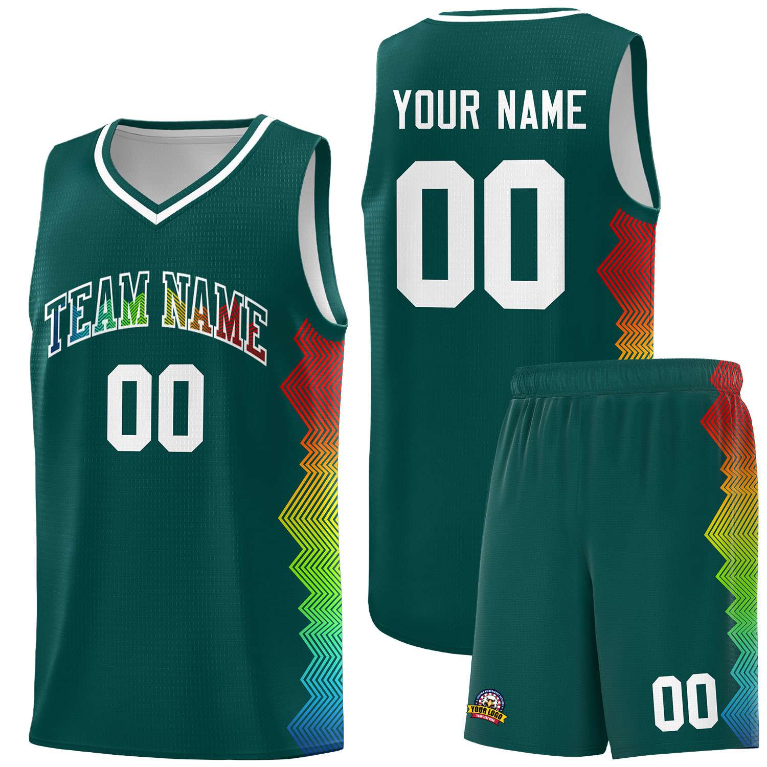 Custom Midnight Green Denver Nuggets Rainbow Side Sports Uniform Basketball Jersey