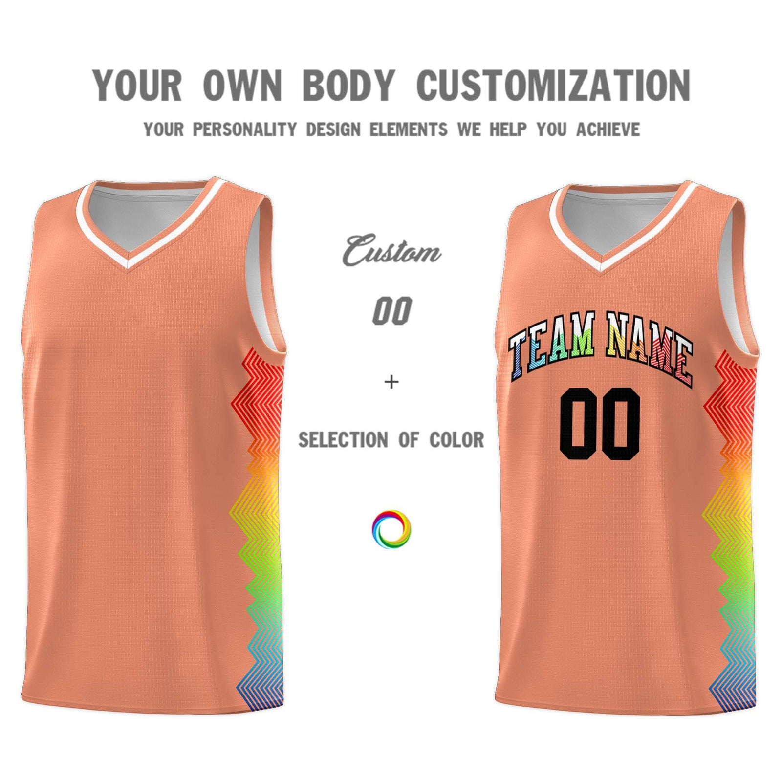 Custom Orange Denver Nuggets Rainbow Side Sports Uniform Basketball Jersey