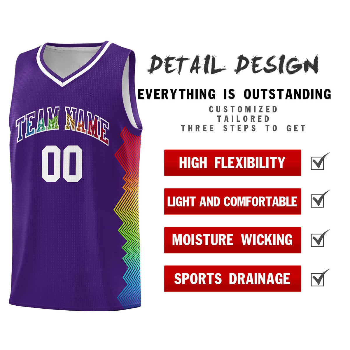 Custom Purple Denver Nuggets Rainbow Side Sports Uniform Basketball Jersey