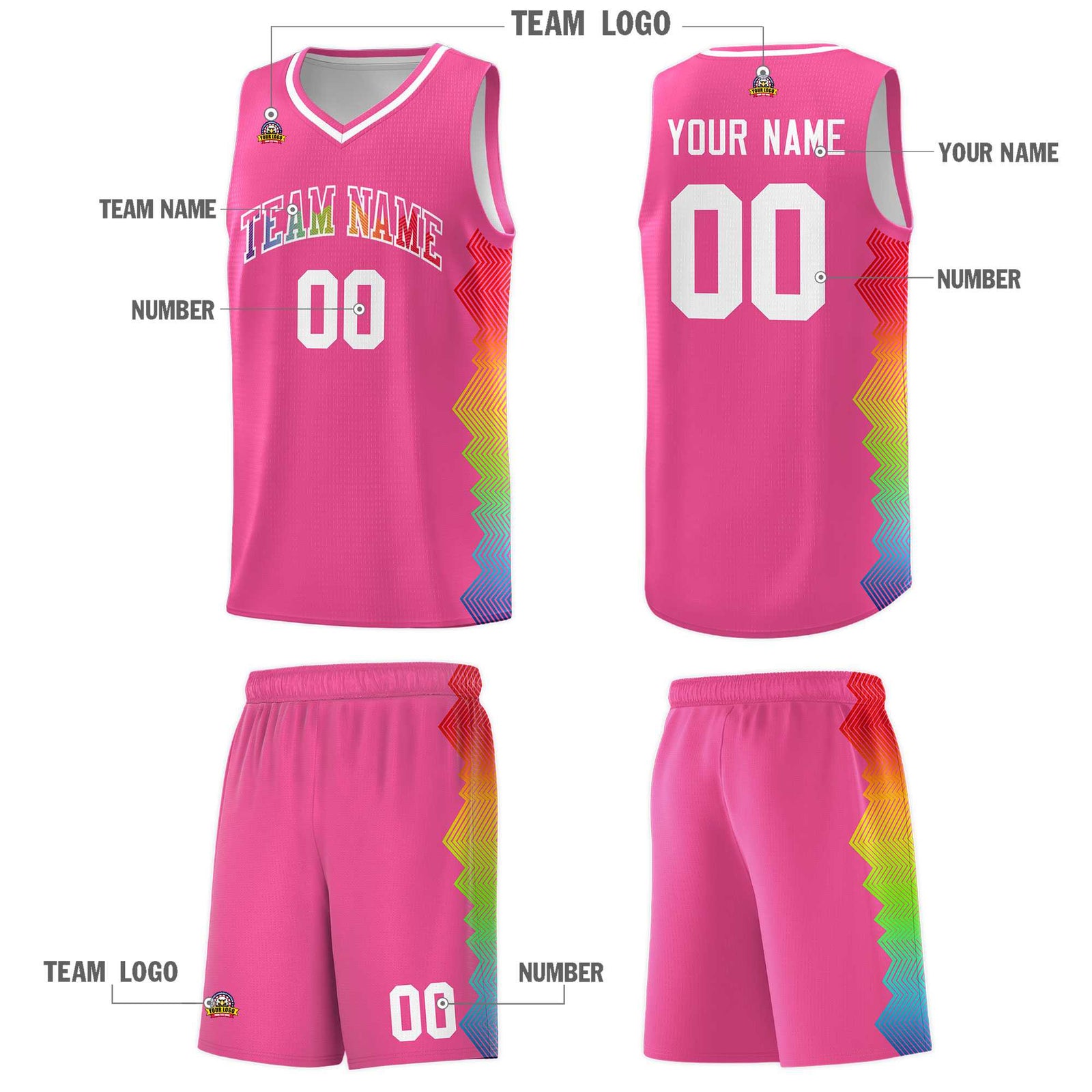 Custom Pink Denver Nuggets Rainbow Side Sports Uniform Basketball Jersey