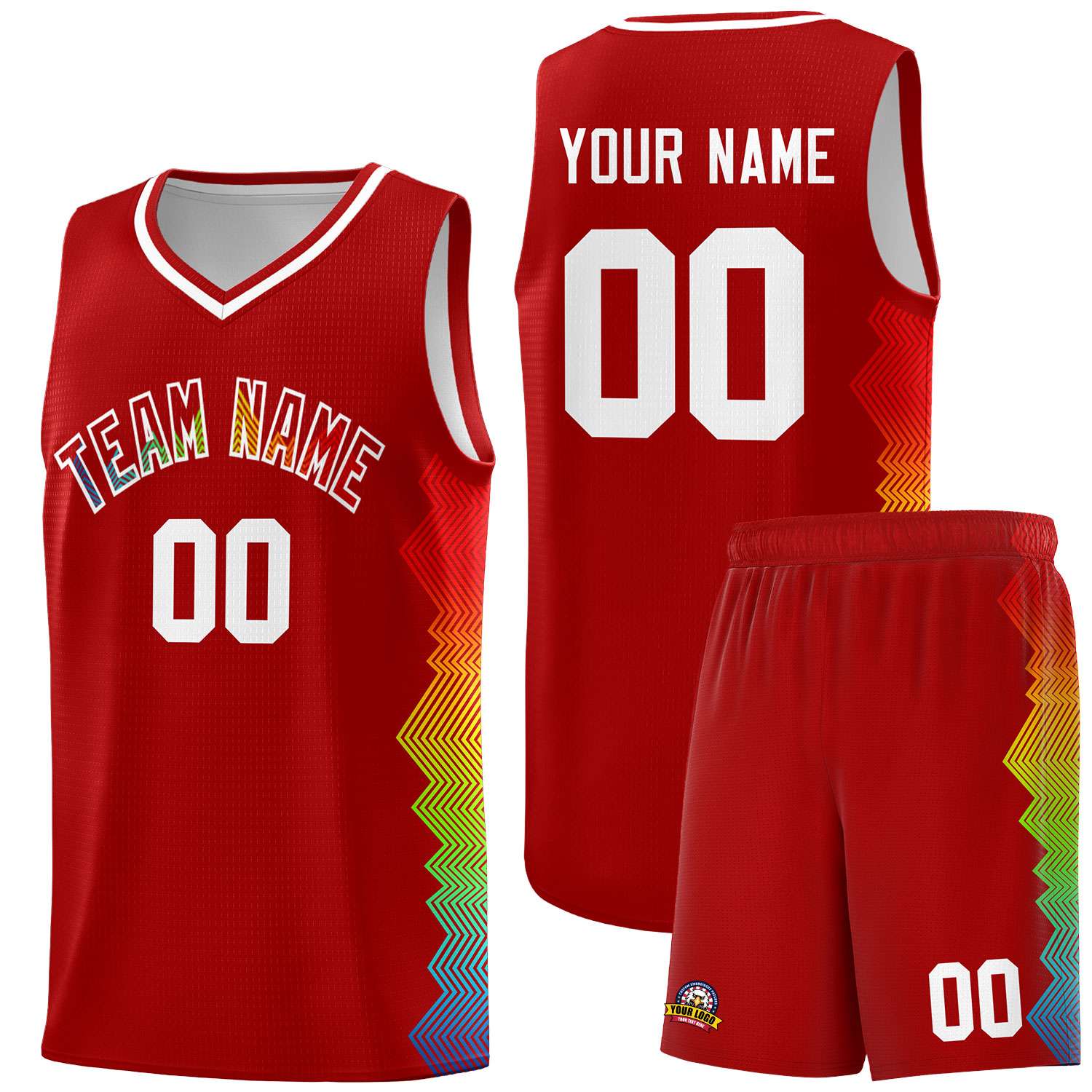 Custom Red Denver Nuggets Rainbow Side Sports Uniform Basketball Jersey