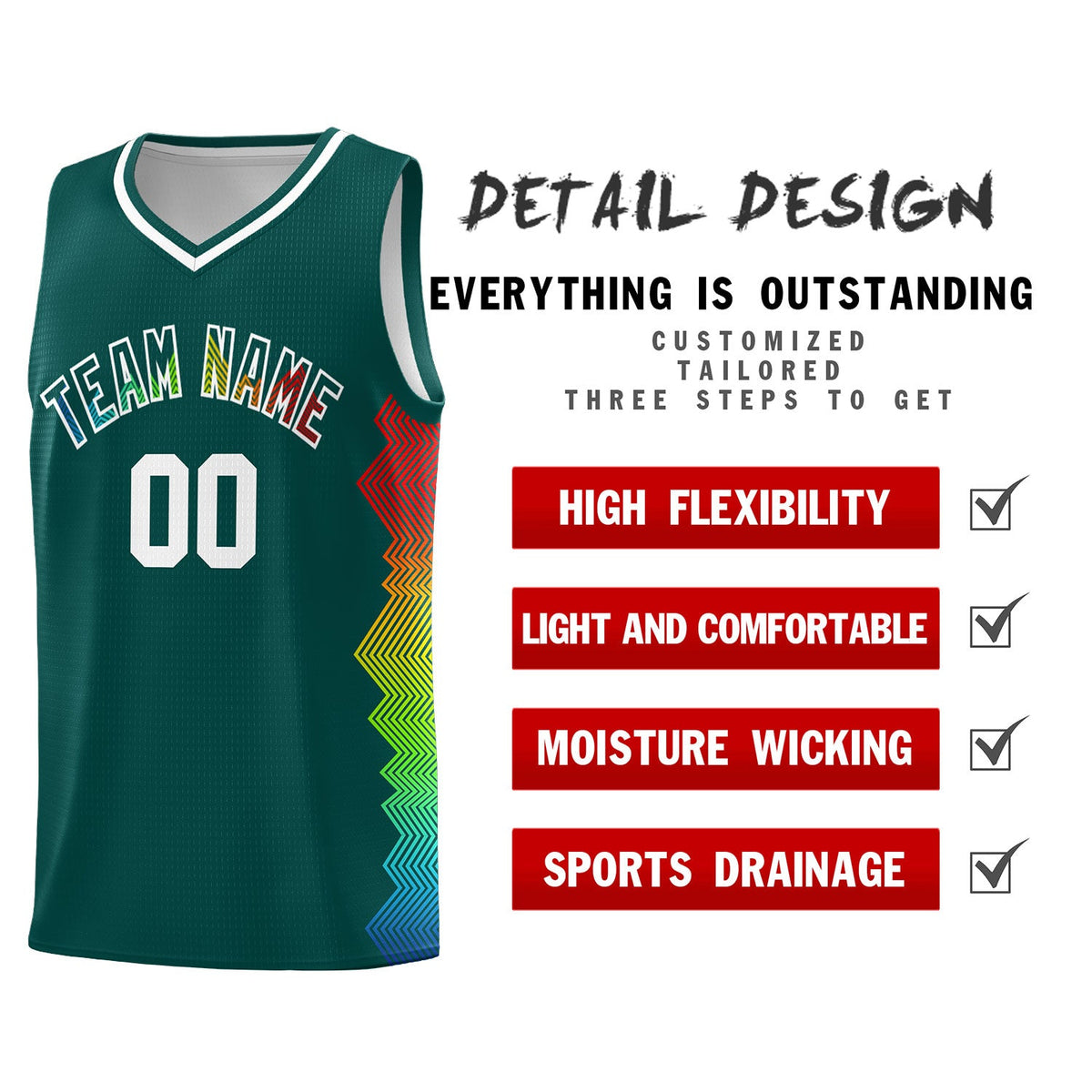 Custom Midnight Green Denver Nuggets Rainbow Side Sports Uniform Basketball Jersey