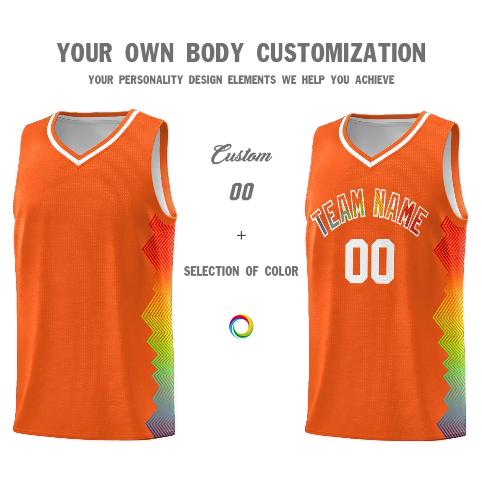 Custom Orange Denver Nuggets Rainbow Side Sports Uniform Basketball Jersey