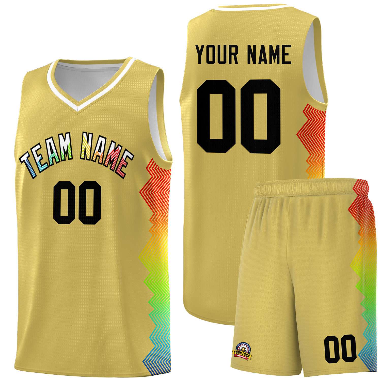 Custom Old Gold Denver Nuggets Rainbow Side Sports Uniform Basketball Jersey