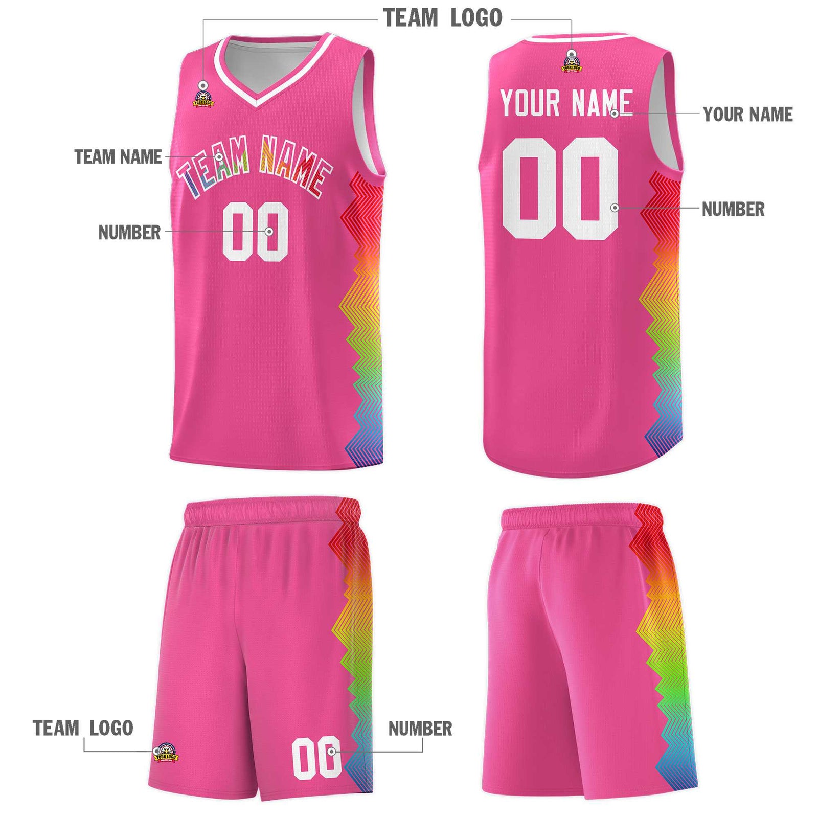 Custom Pink Denver Nuggets Rainbow Side Sports Uniform Basketball Jersey