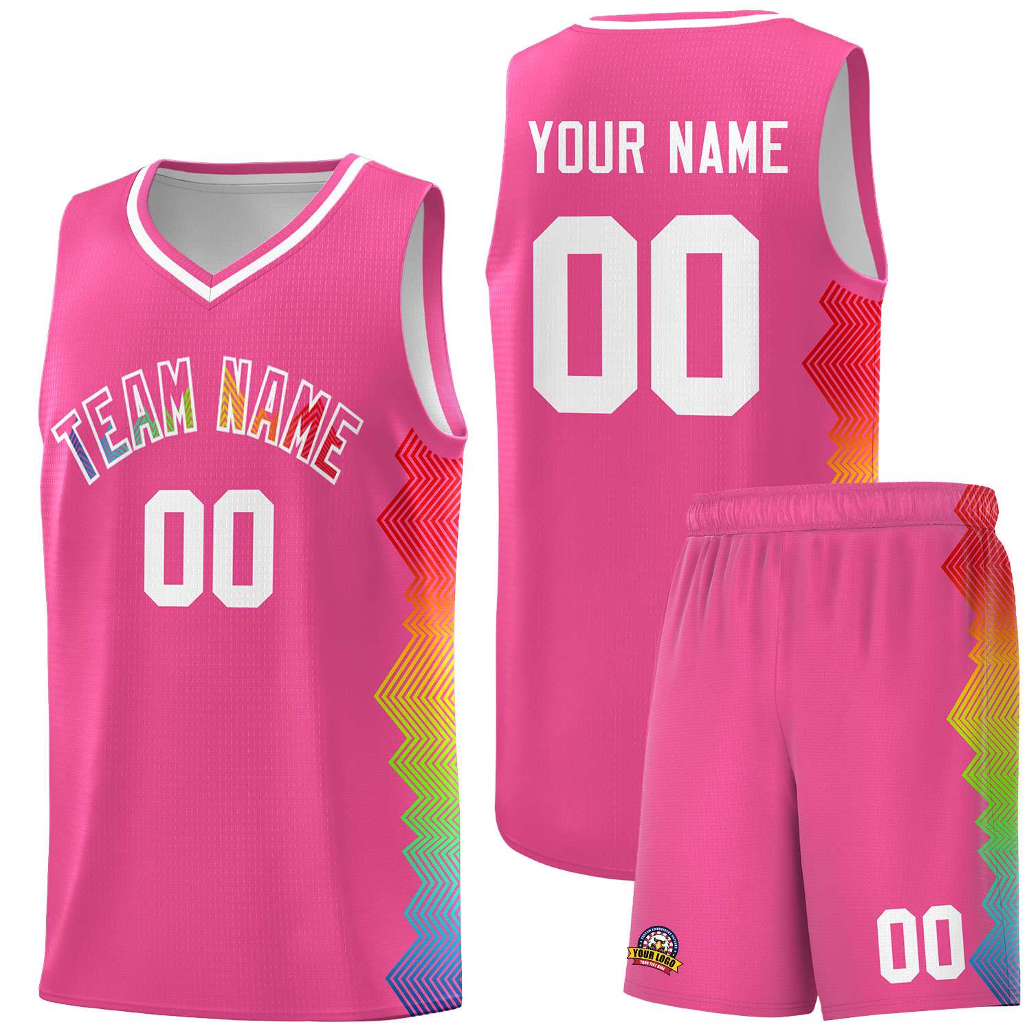 Custom Pink Denver Nuggets Rainbow Side Sports Uniform Basketball Jersey