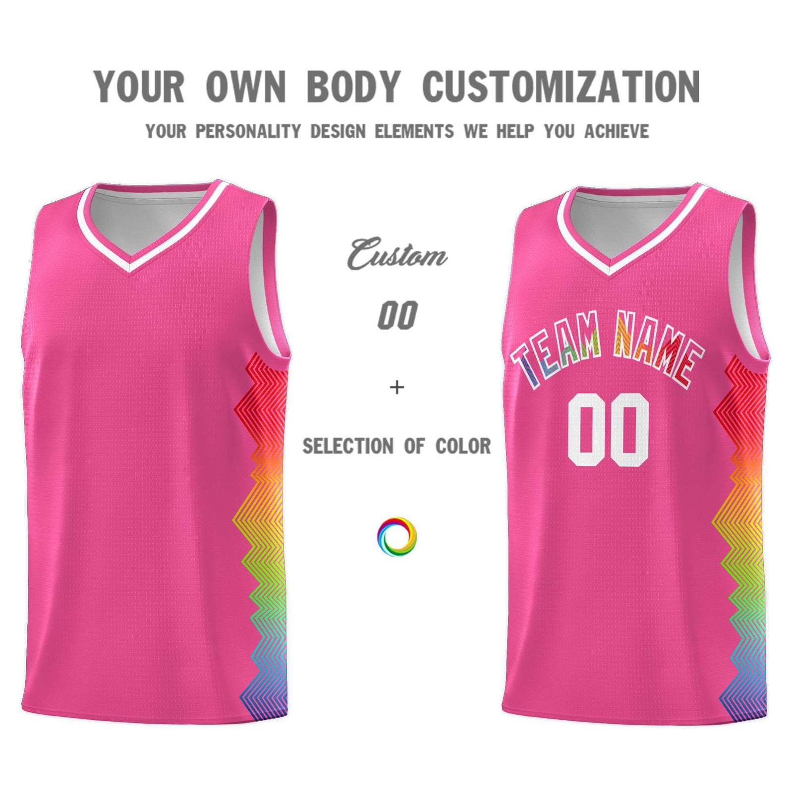 Custom Pink Denver Nuggets Rainbow Side Sports Uniform Basketball Jersey