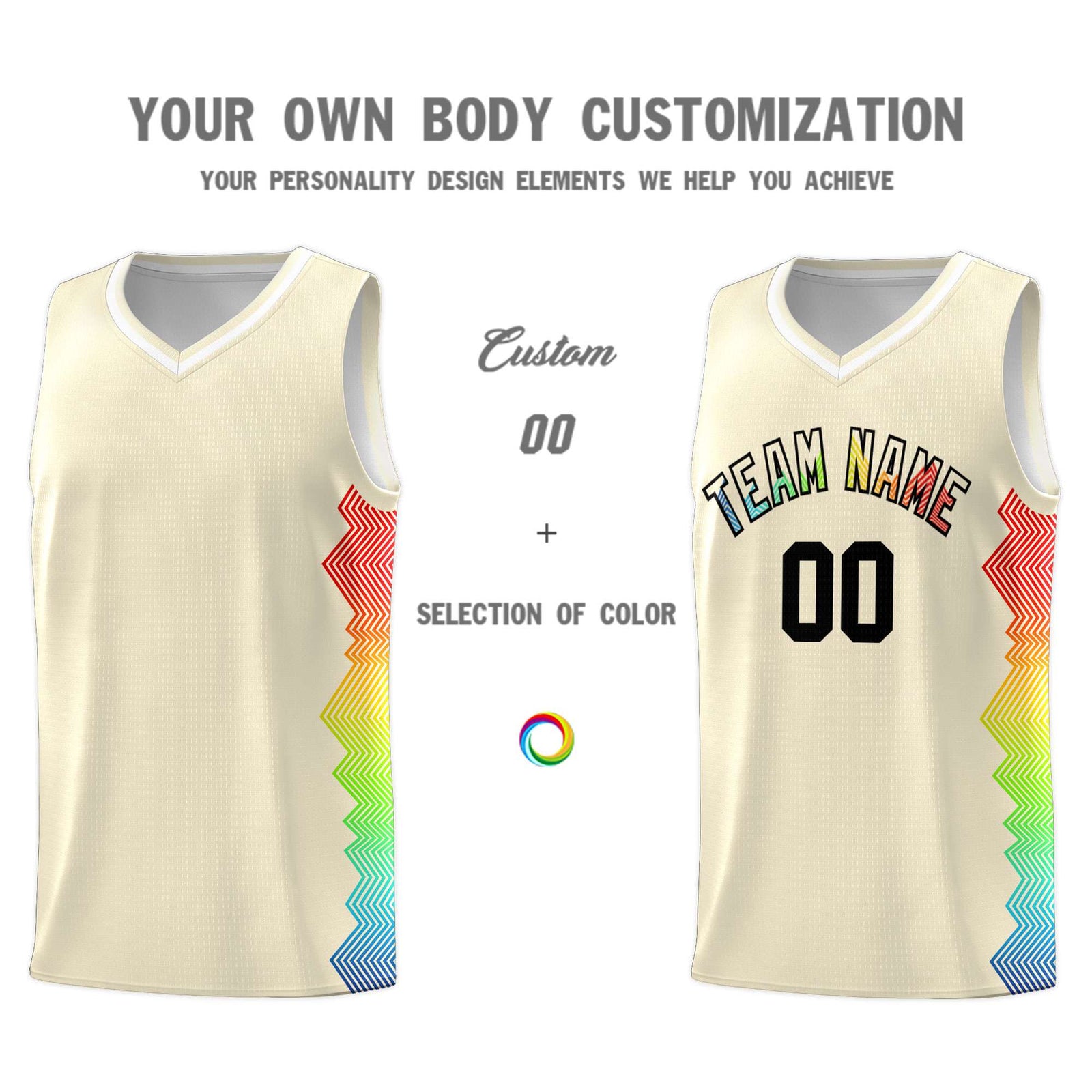 Custom Cream Denver Nuggets Rainbow Side Sports Uniform Basketball Jersey