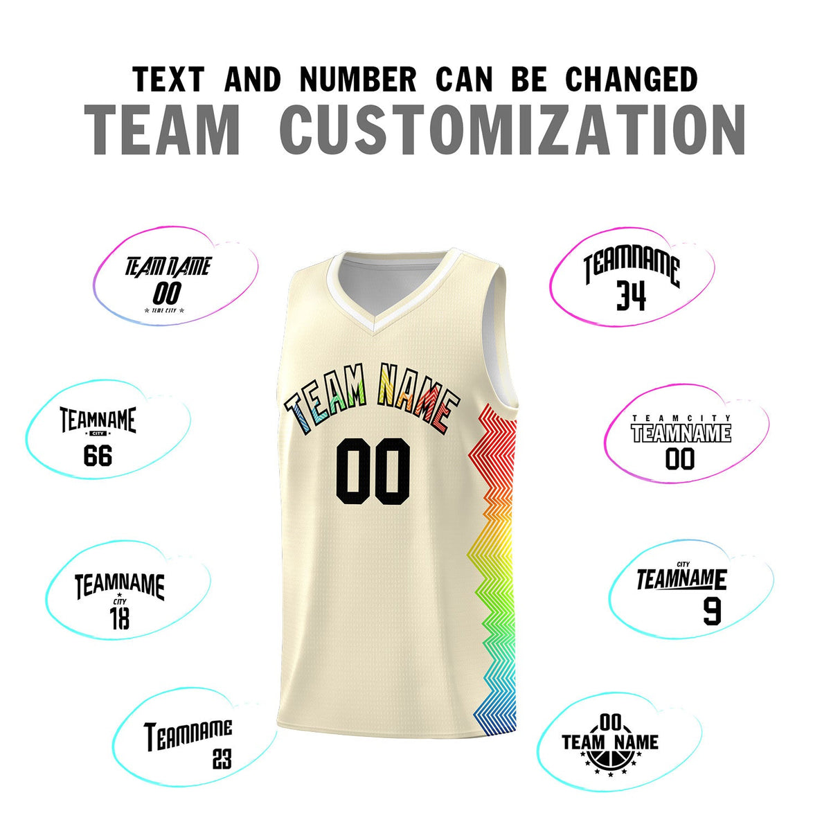 Custom Cream Denver Nuggets Rainbow Side Sports Uniform Basketball Jersey