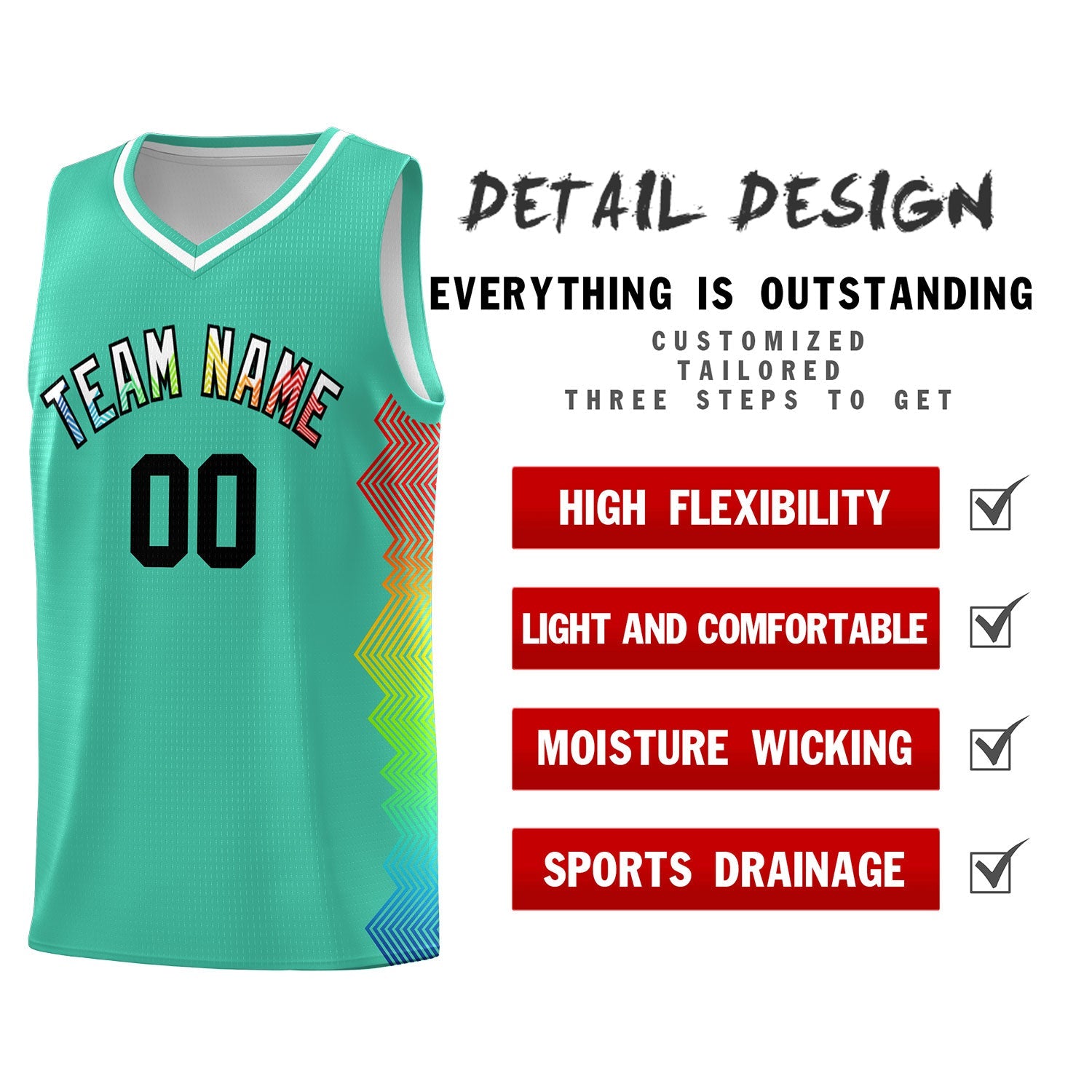 Custom Bright Green Denver Nuggets Rainbow Side Sports Uniform Basketball Jersey