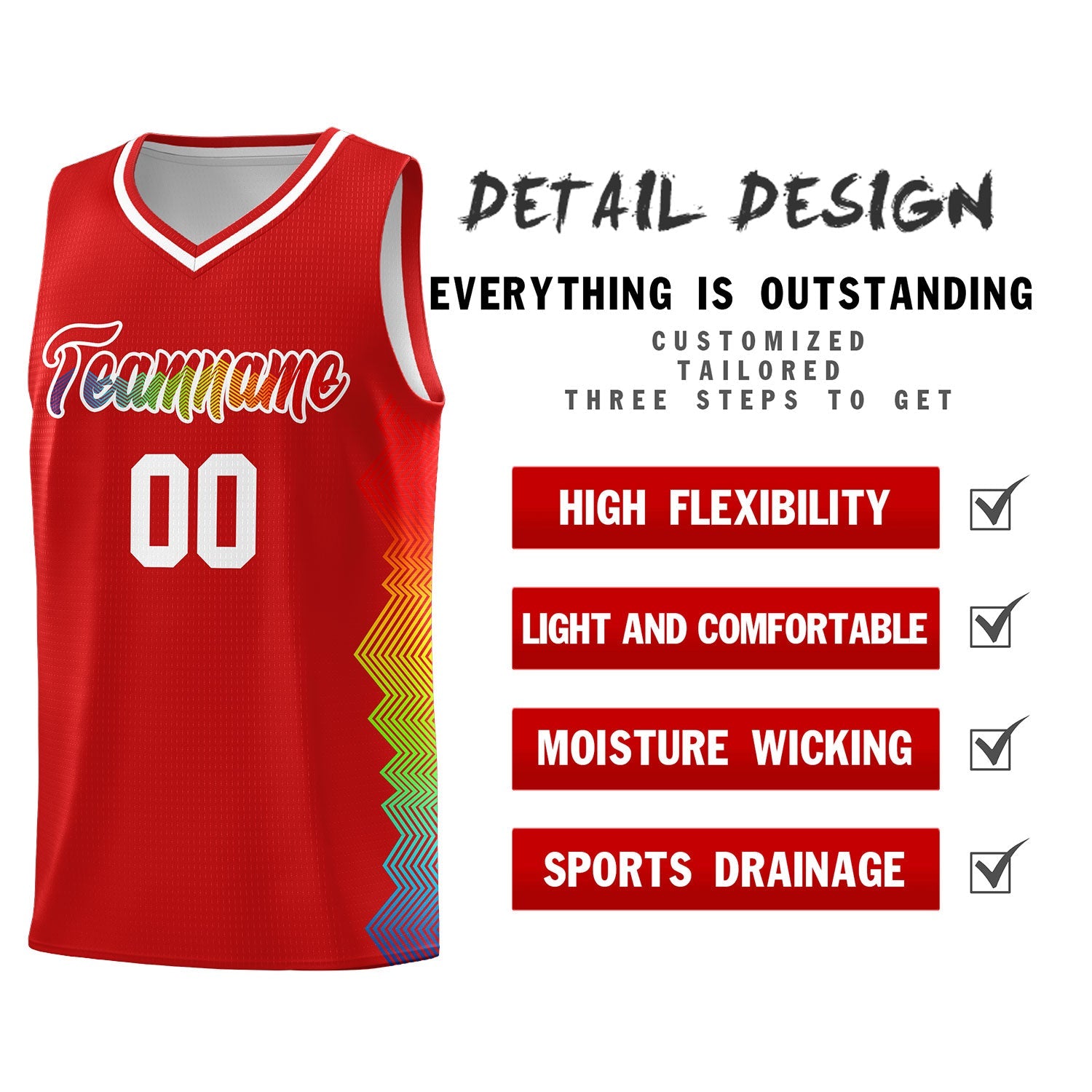 Custom Red Denver Nuggets Rainbow Side Sports Uniform Basketball Jersey