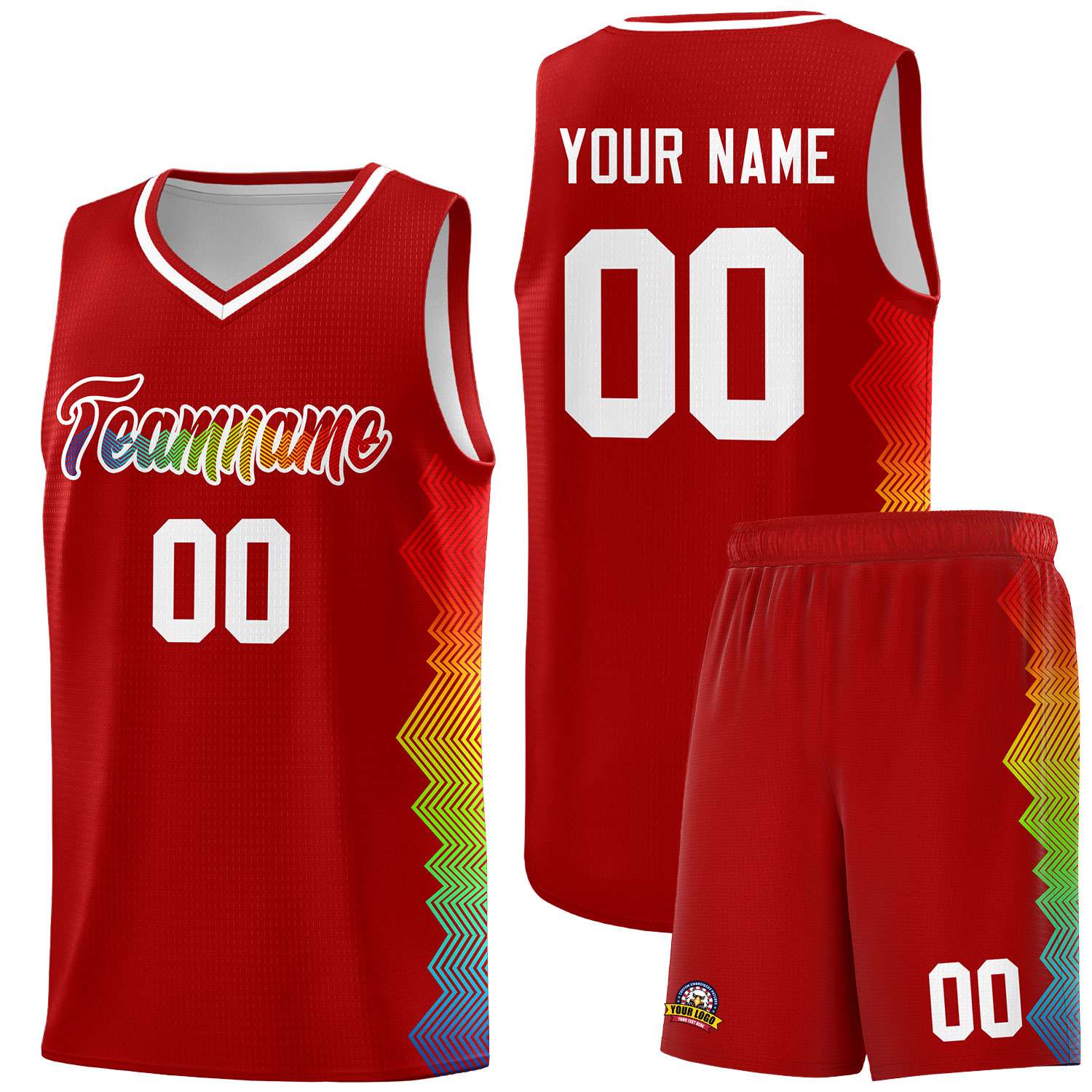 Custom Red Denver Nuggets Rainbow Side Sports Uniform Basketball Jersey