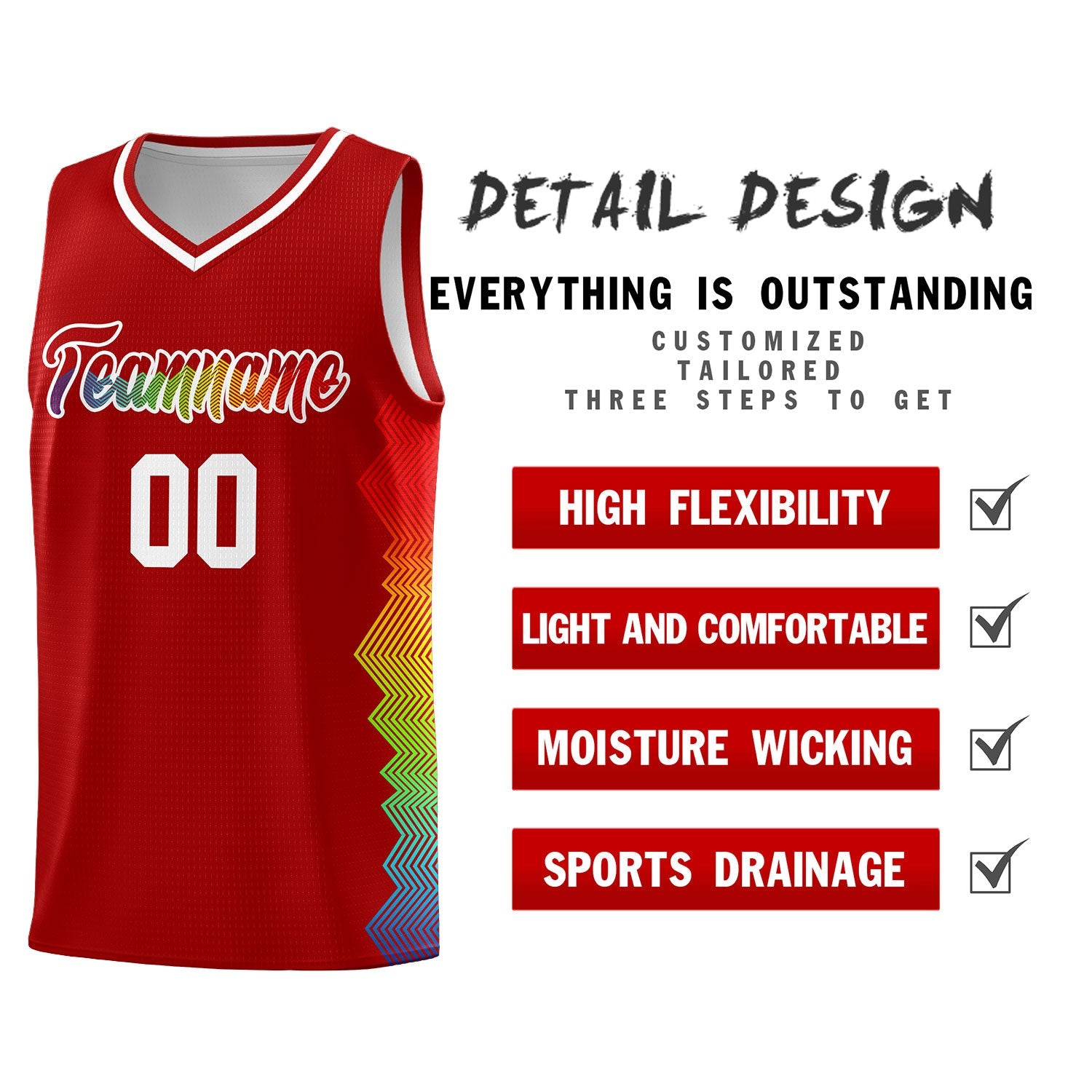Custom Red Denver Nuggets Rainbow Side Sports Uniform Basketball Jersey