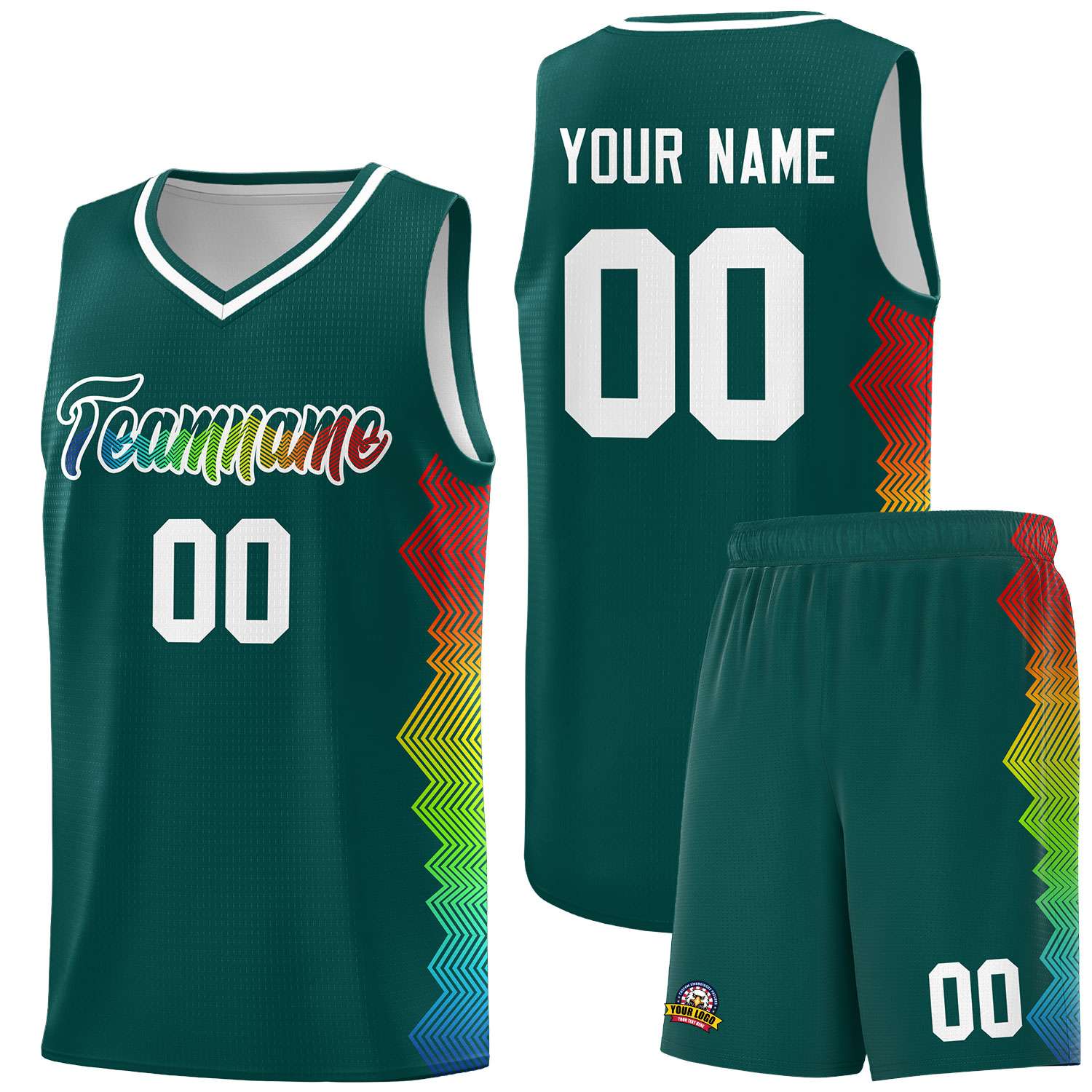 Custom Midnight Green Denver Nuggets Rainbow Side Sports Uniform Basketball Jersey