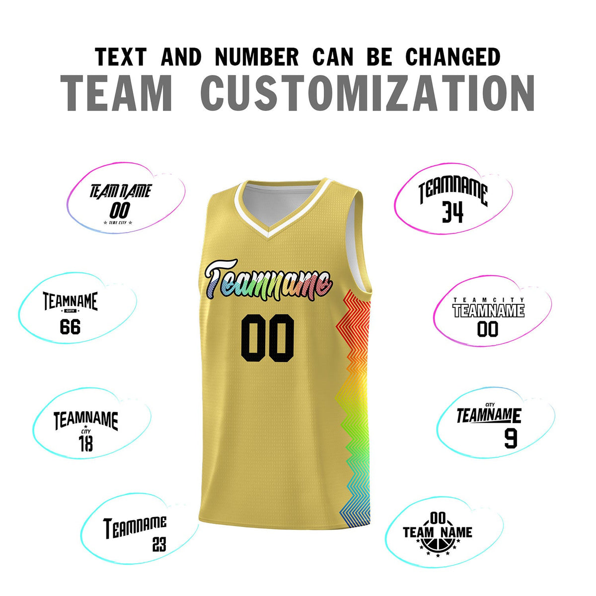 Custom Old Gold Denver Nuggets Rainbow Side Sports Uniform Basketball Jersey