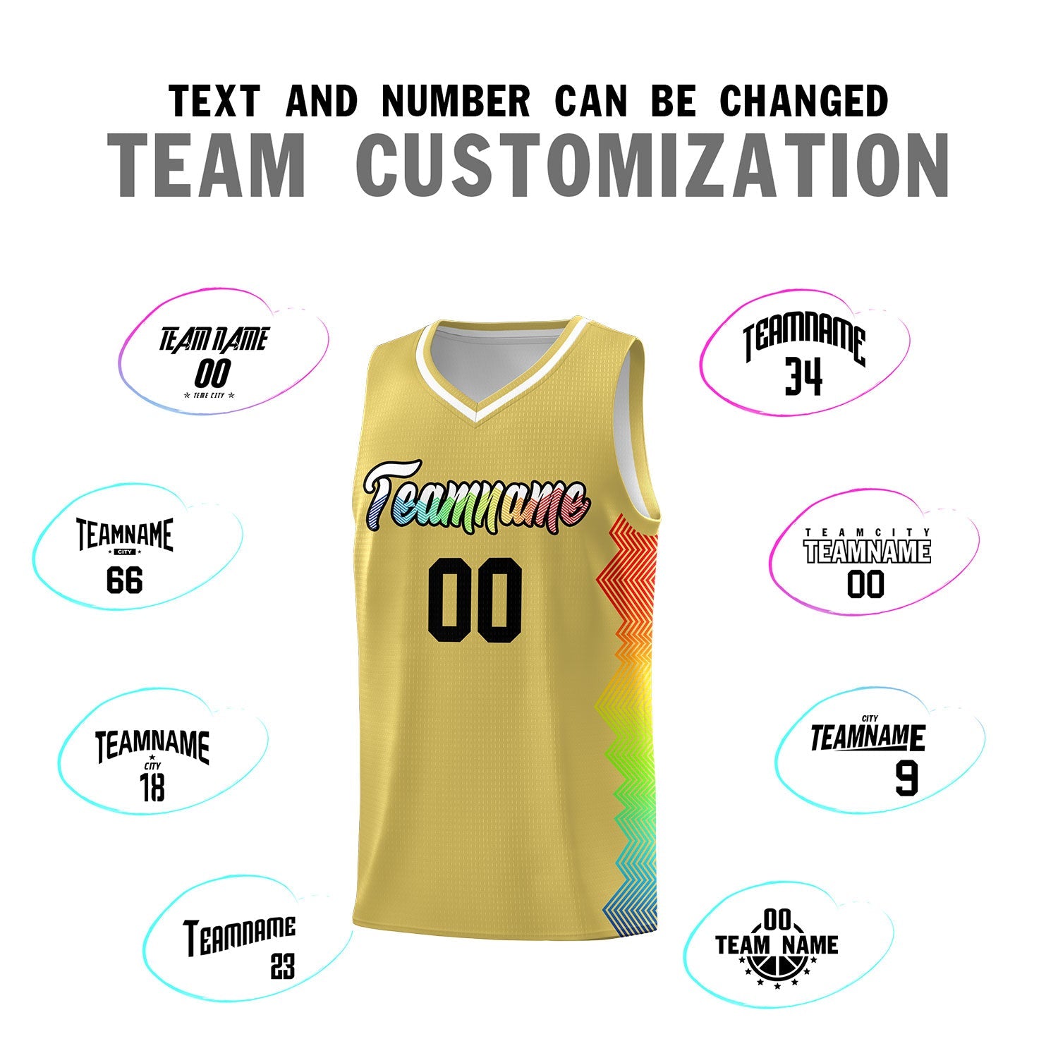Custom Old Gold Denver Nuggets Rainbow Side Sports Uniform Basketball Jersey
