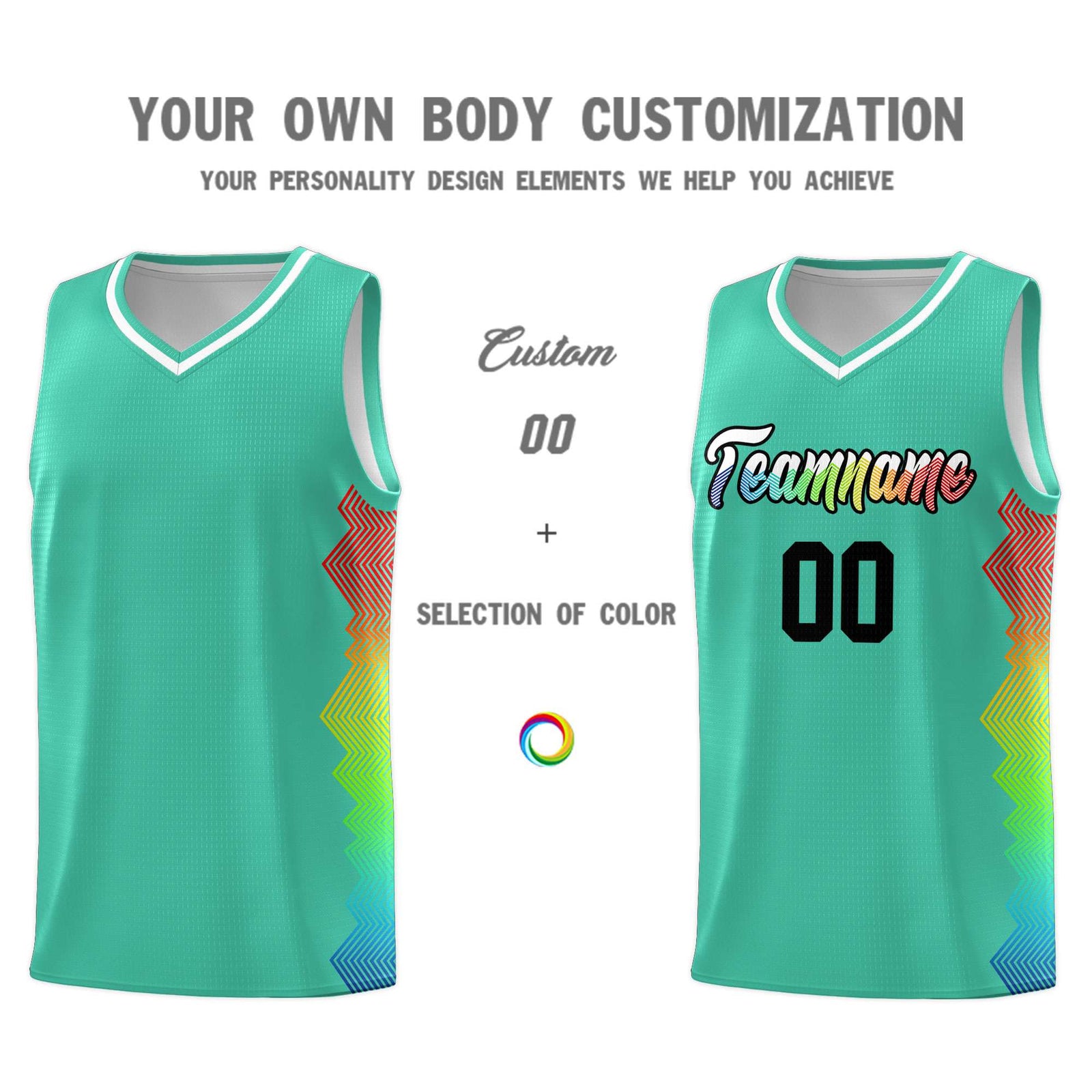 Custom Bright Green Denver Nuggets Rainbow Side Sports Uniform Basketball Jersey