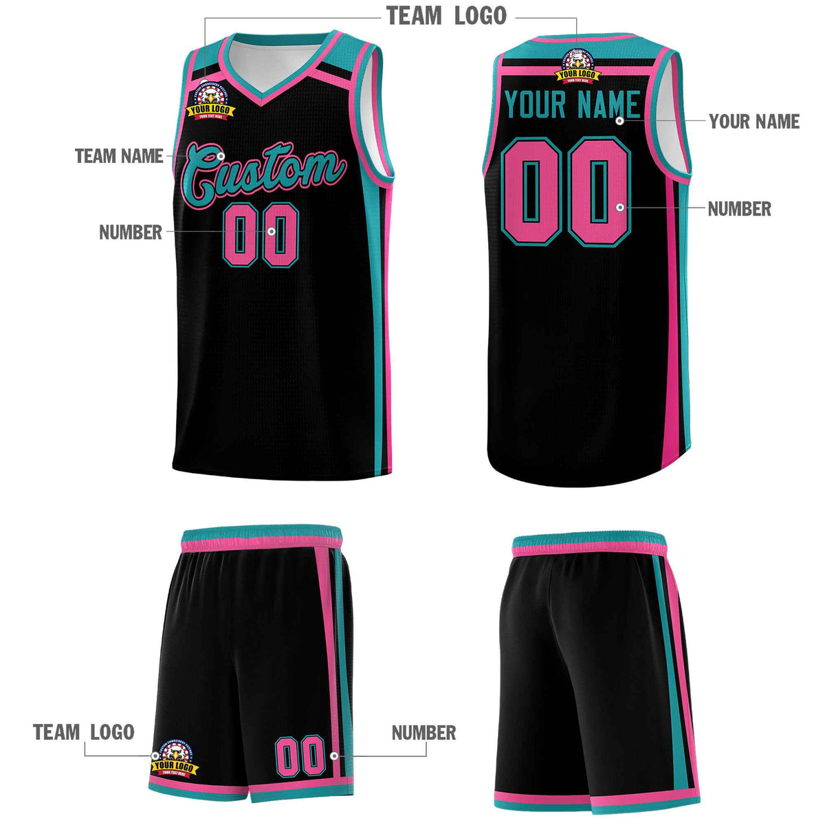 Custom Black Aqua Pink Trendy Color Charge Series Sports Uniform Basketball Jersey| KXKSHOP