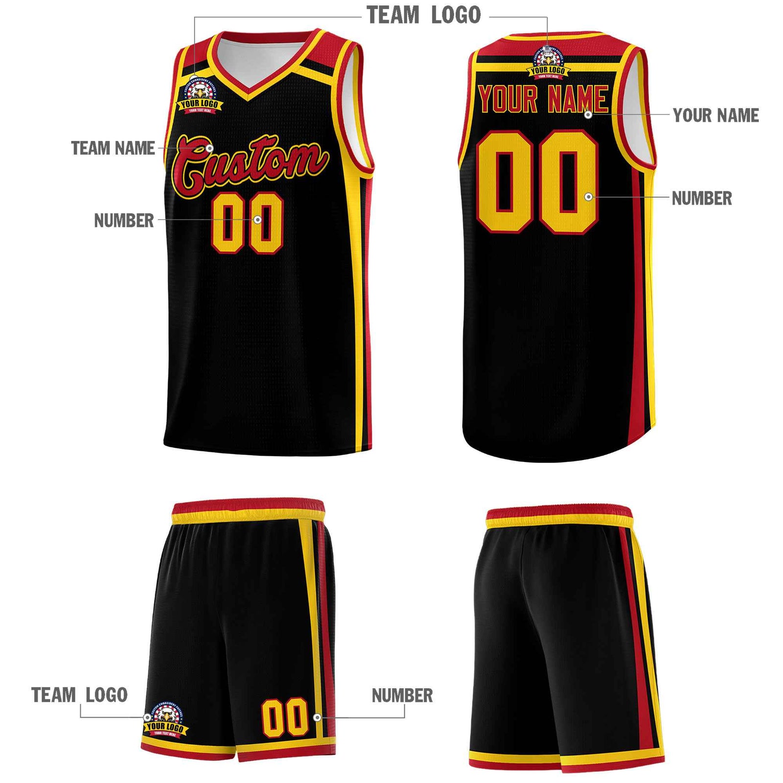 Custom Black Gold Red Trendy Color Charge Series Sports Uniform Basketball Jersey| KXKSHOP