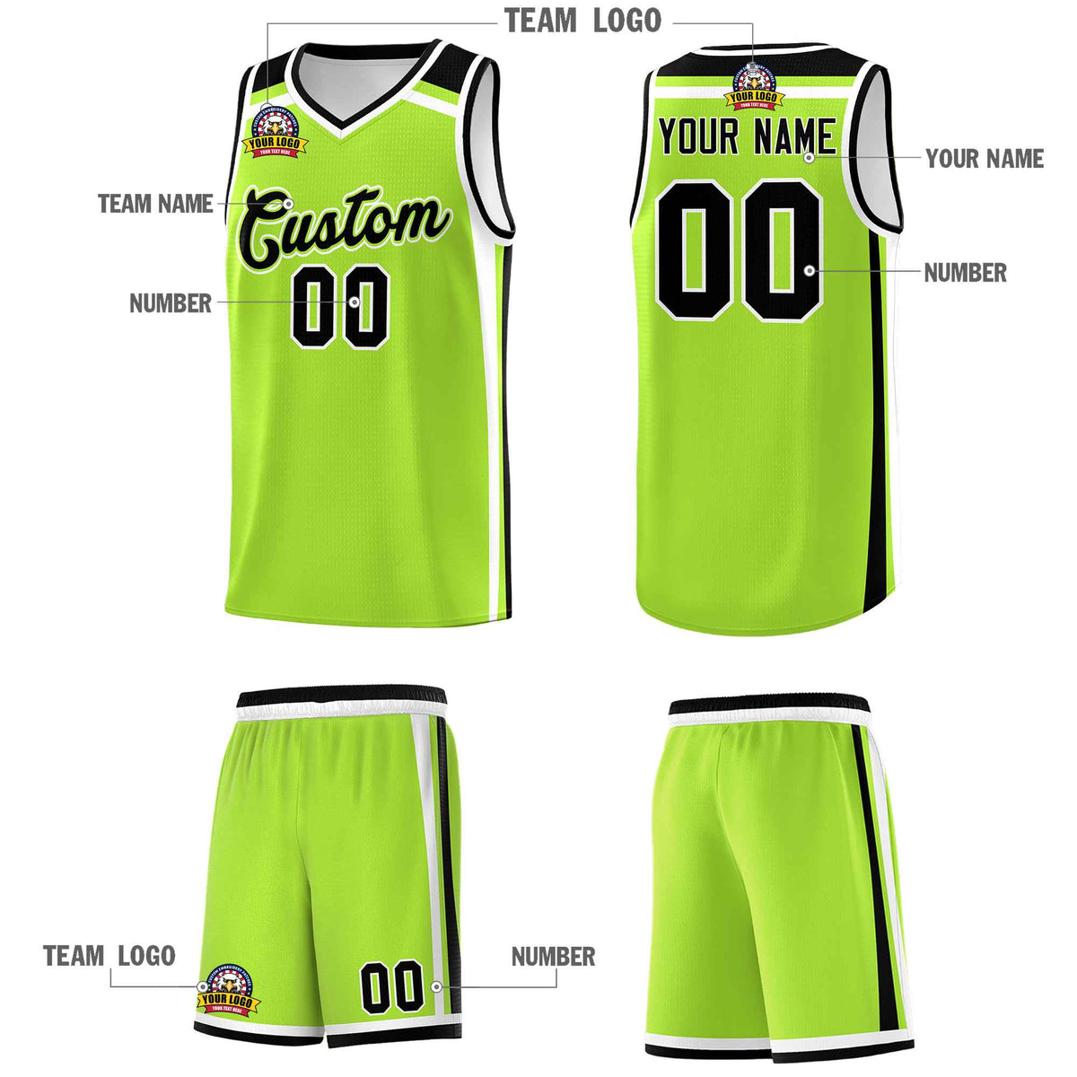 Custom Neon Green White Black Trendy Color Charge Series Sports Uniform Basketball Jersey| KXKSHOP