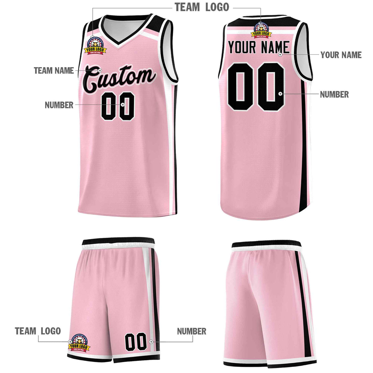 Custom Light Pink White Black Trendy Color Charge Series Sports Uniform Basketball Jersey| KXKSHOP