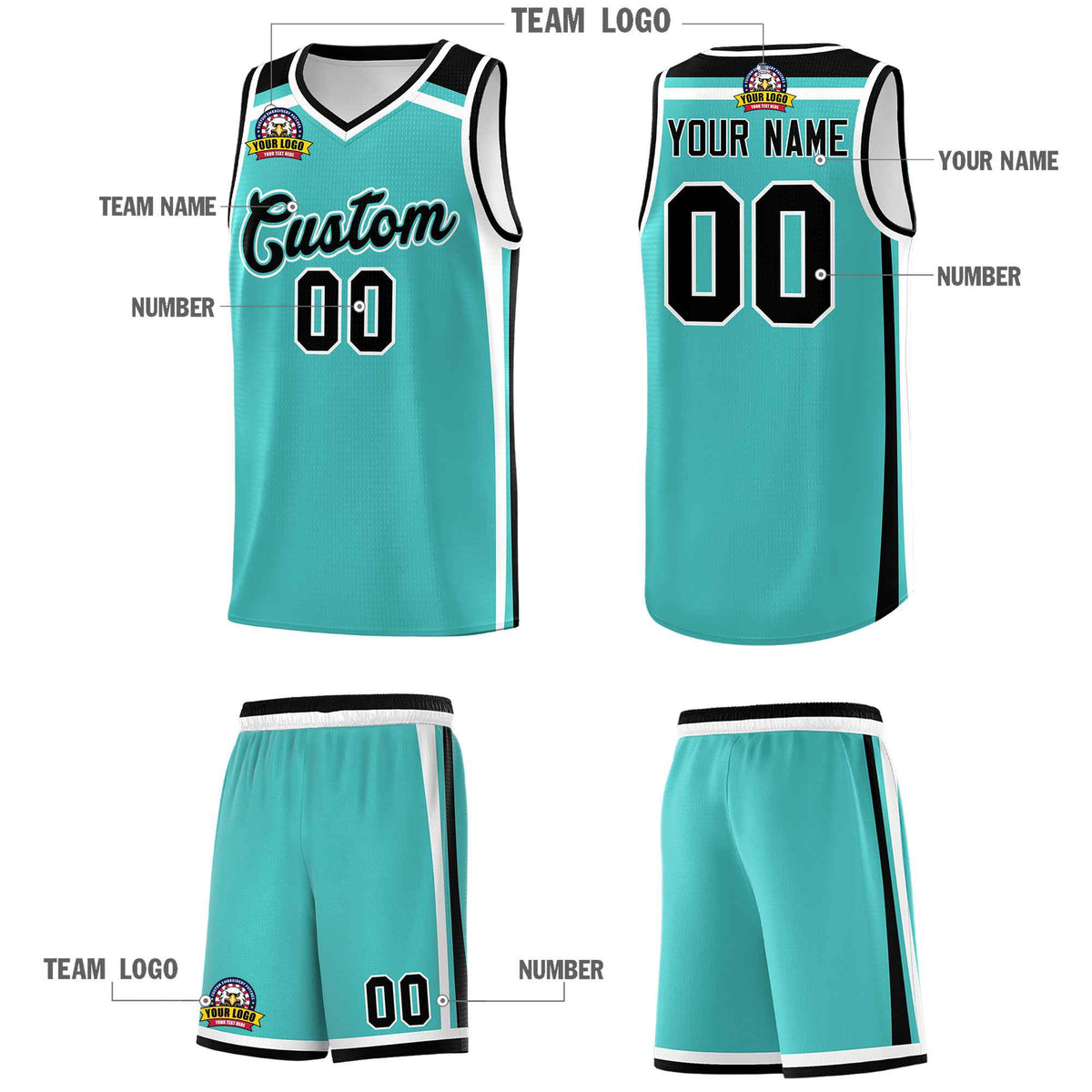 Custom Teal White Black Trendy Color Charge Series Sports Uniform Basketball Jersey| KXKSHOP