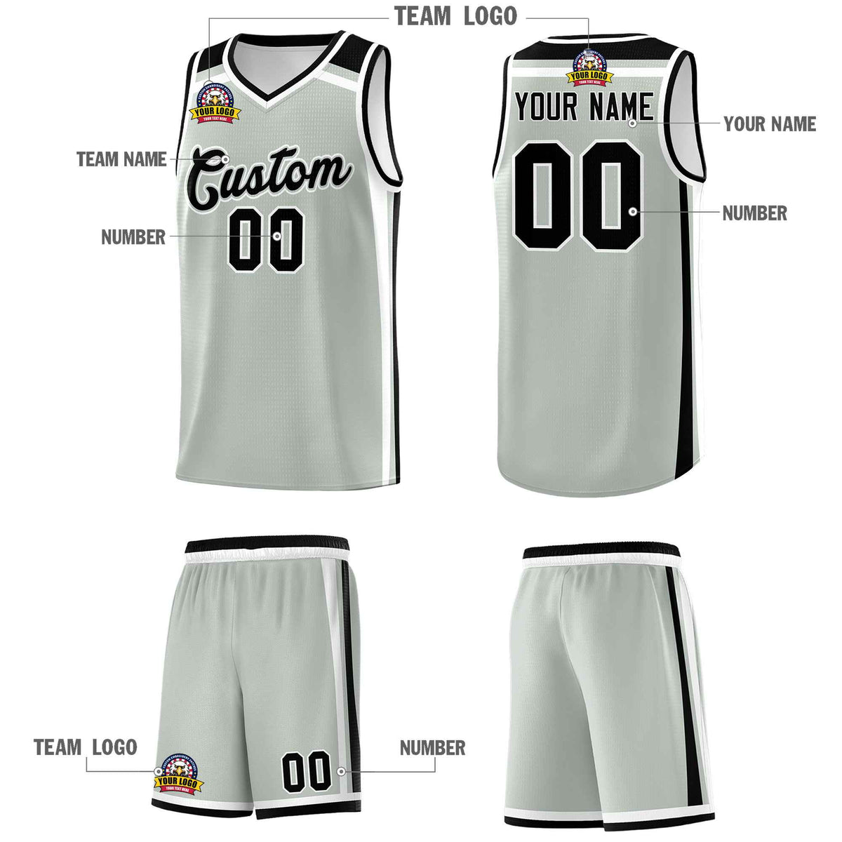 Custom Gray Black White Trendy Color Charge Series Sports Uniform Basketball Jersey| KXKSHOP