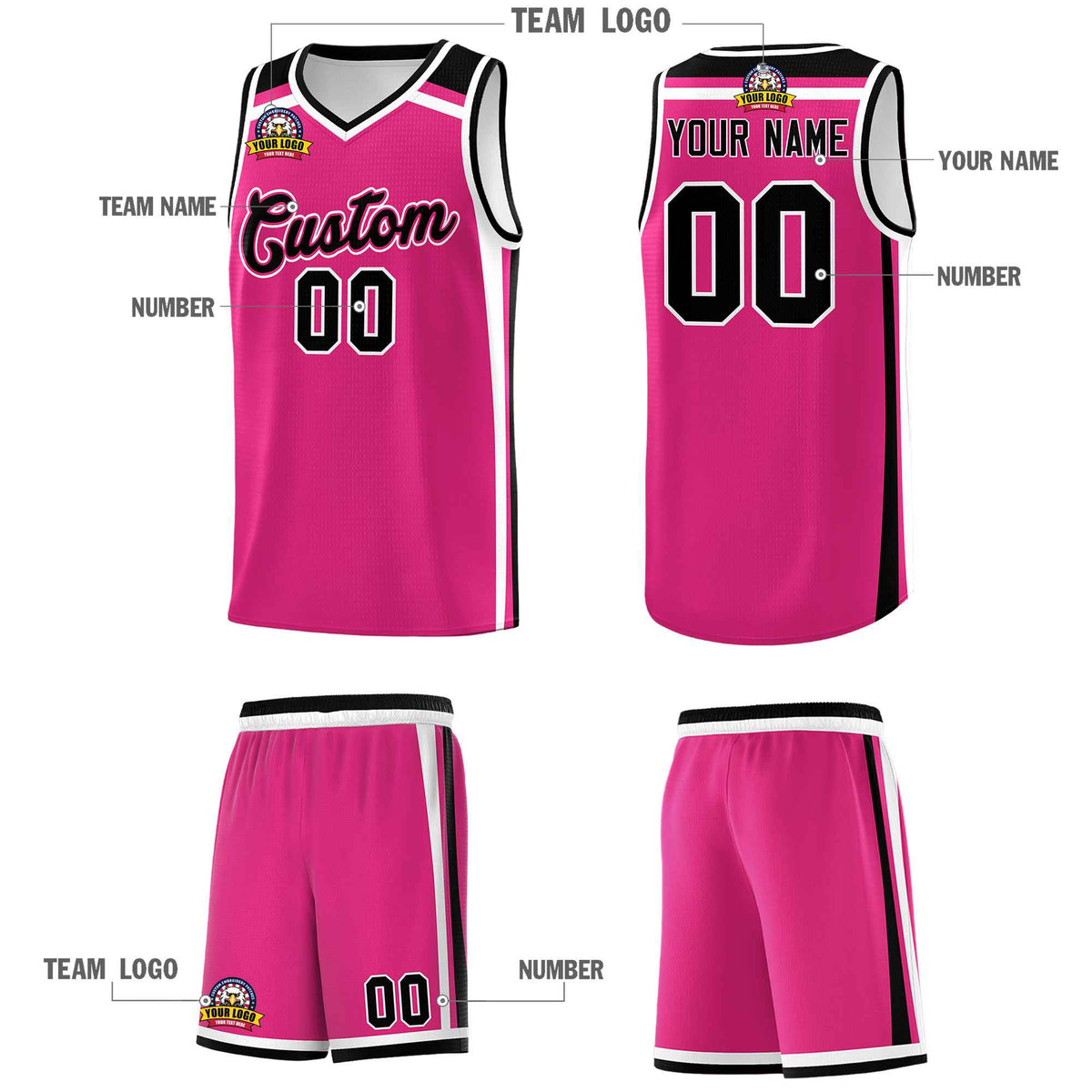 Custom Rose Red Black White Trendy Color Charge Series Sports Uniform Basketball Jersey| KXKSHOP