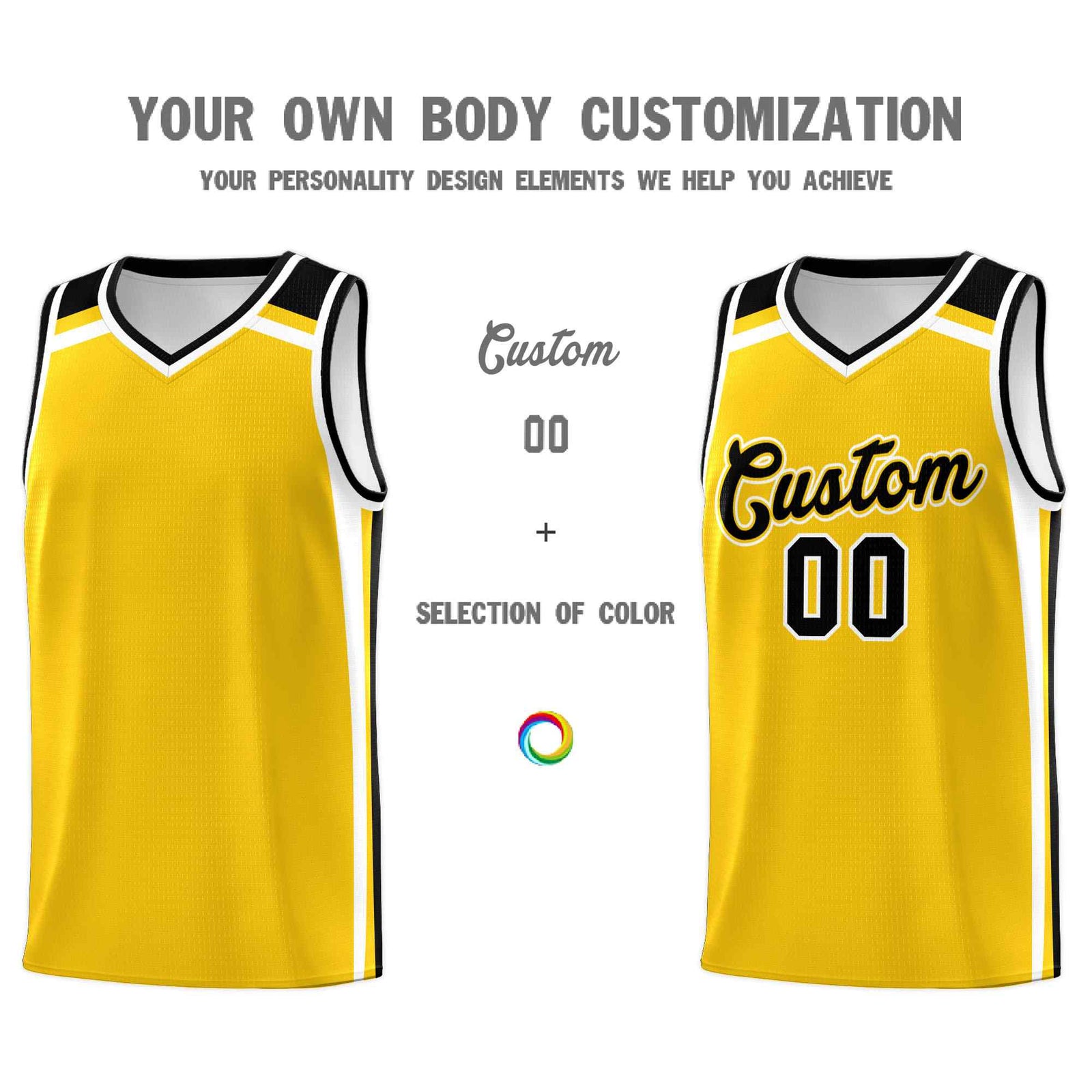 Custom Gold Black White Trendy Color Charge Series Sports Uniform Basketball Jersey| KXKSHOP