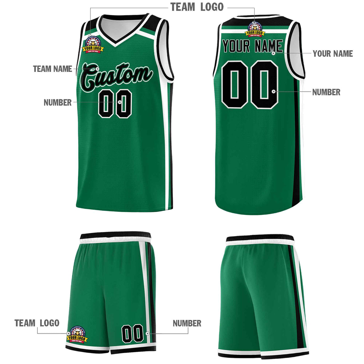 Custom Kelly Green Black White Trendy Color Charge Series Sports Uniform Basketball Jersey| KXKSHOP