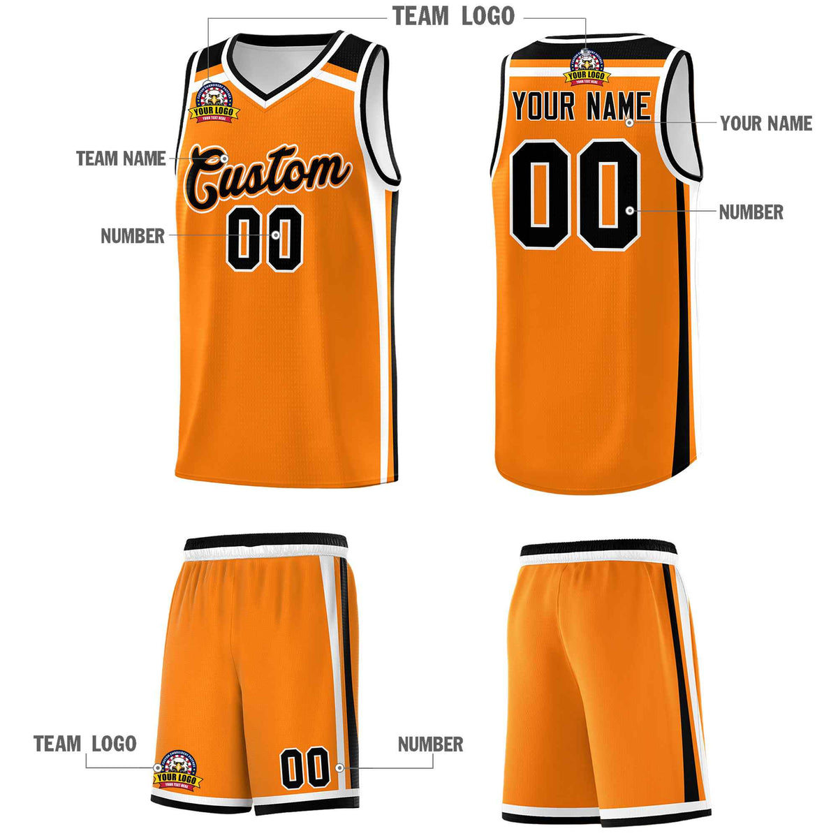 Custom Orange Black White Trendy Color Charge Series Sports Uniform Basketball Jersey| KXKSHOP