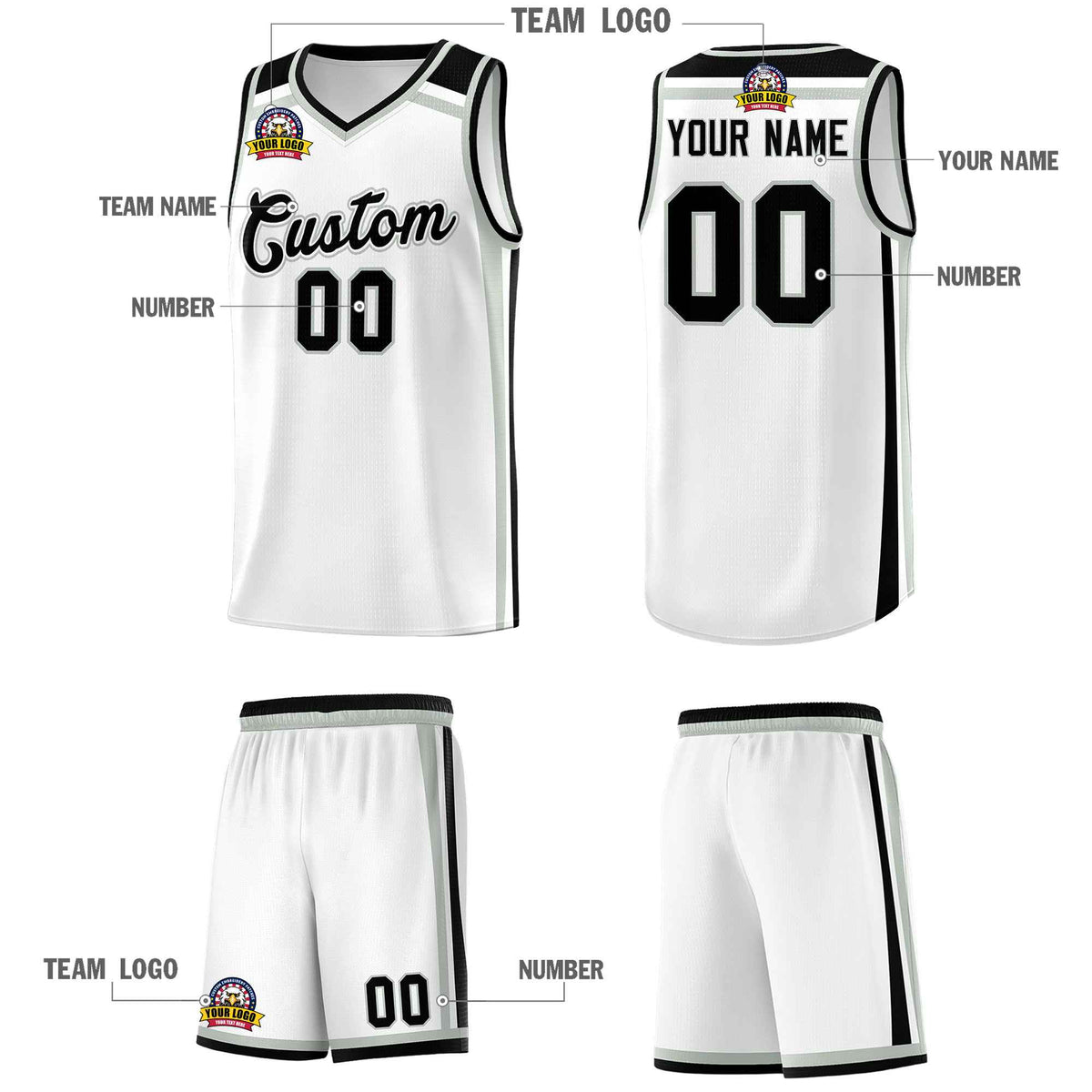 Custom White Gray Black Trendy Color Charge Series Sports Uniform Basketball Jersey| KXKSHOP