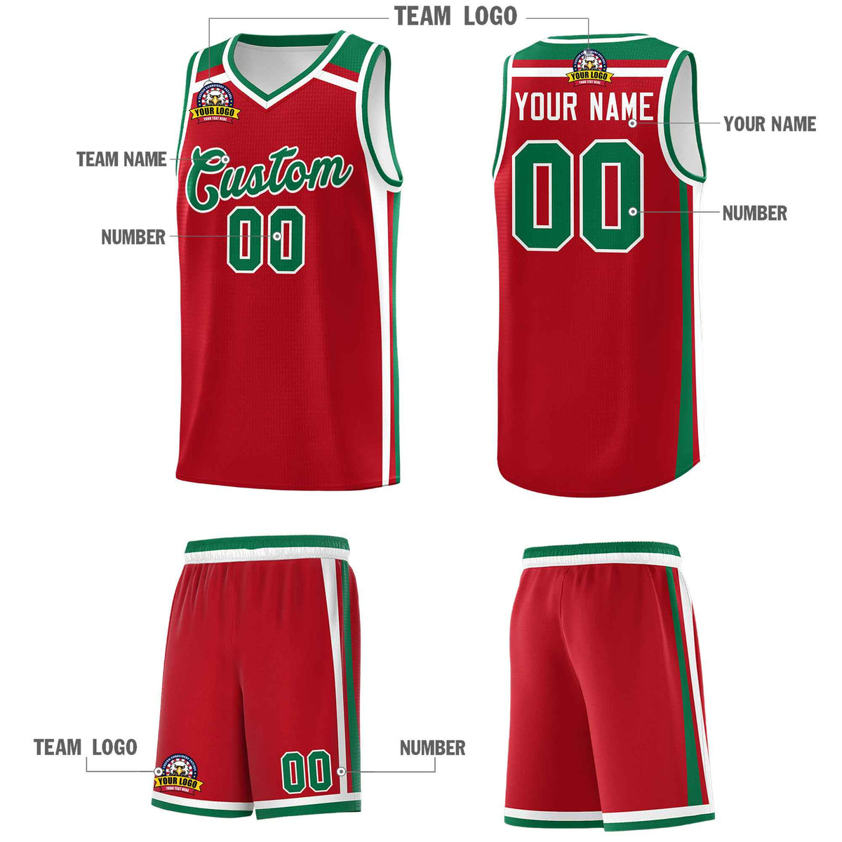 Custom Red White Kelly Green Trendy Color Charge Series Sports Uniform Basketball Jersey| KXKSHOP