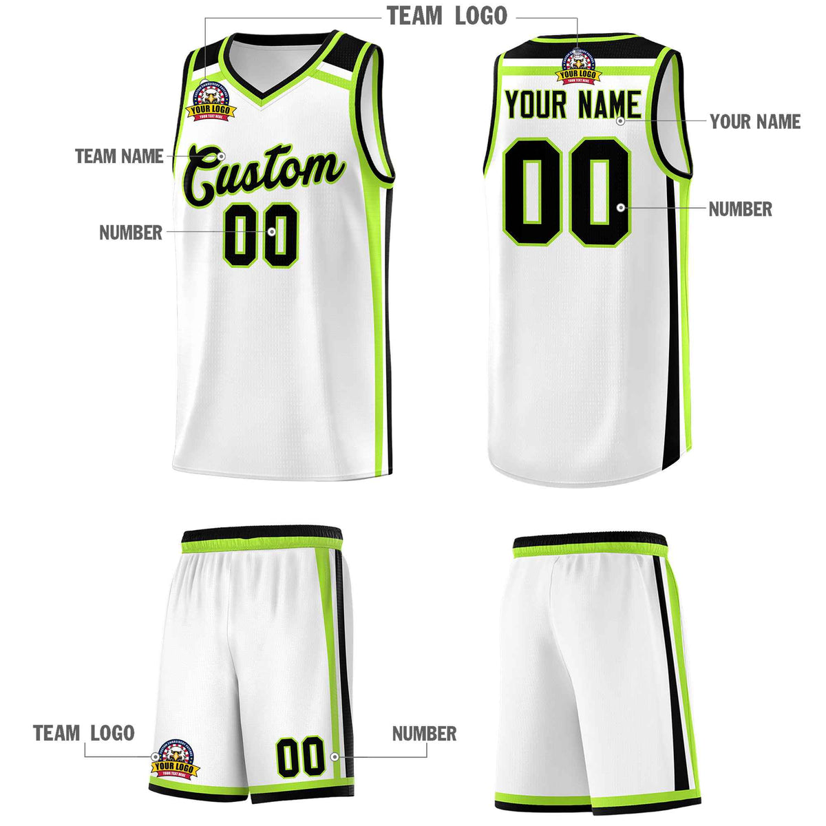 Custom White Black Neon Green Trendy Color Charge Series Sports Uniform Basketball Jersey| KXKSHOP