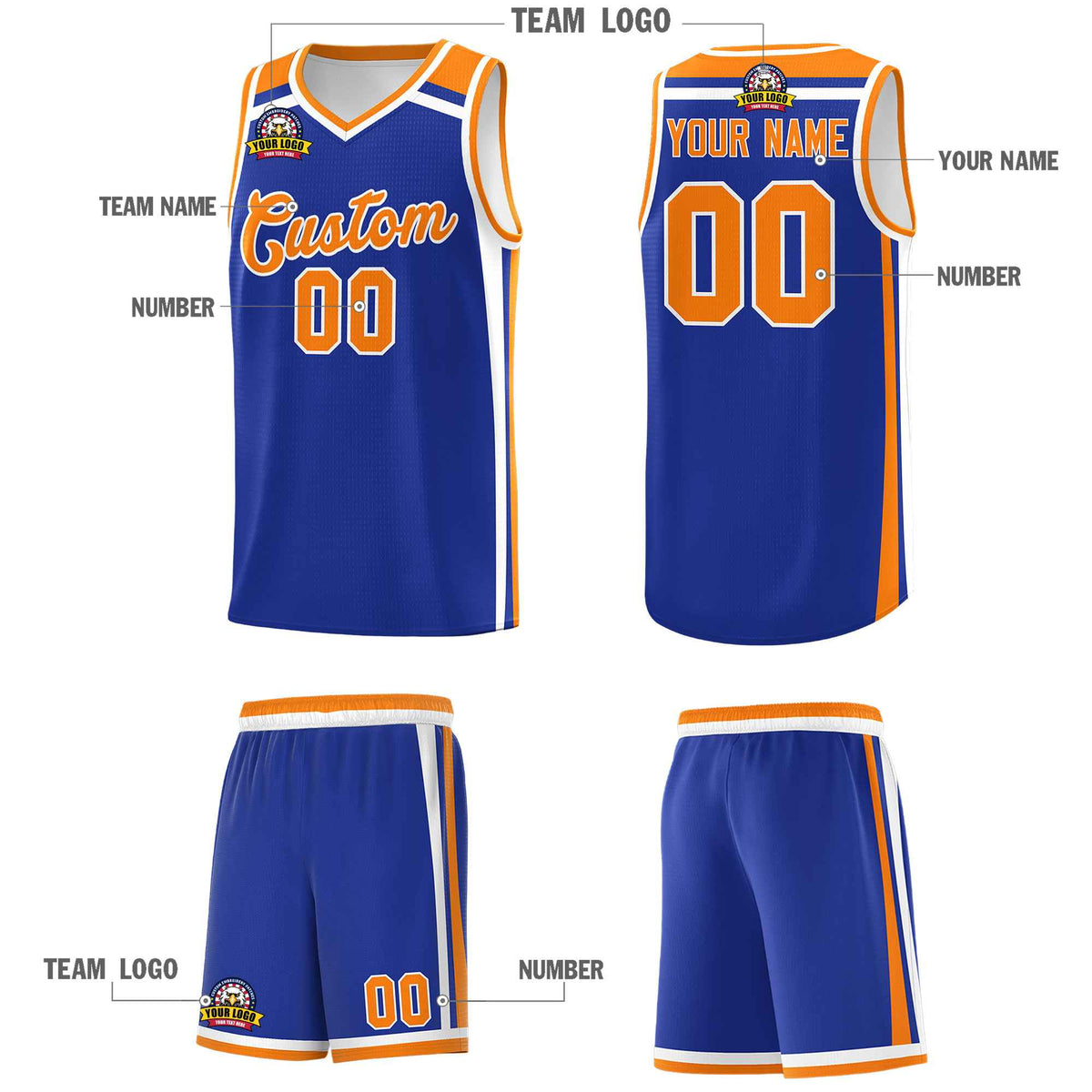 Custom Royal Blue White Orange Trendy Color Charge Series Sports Uniform Basketball Jersey| KXKSHOP