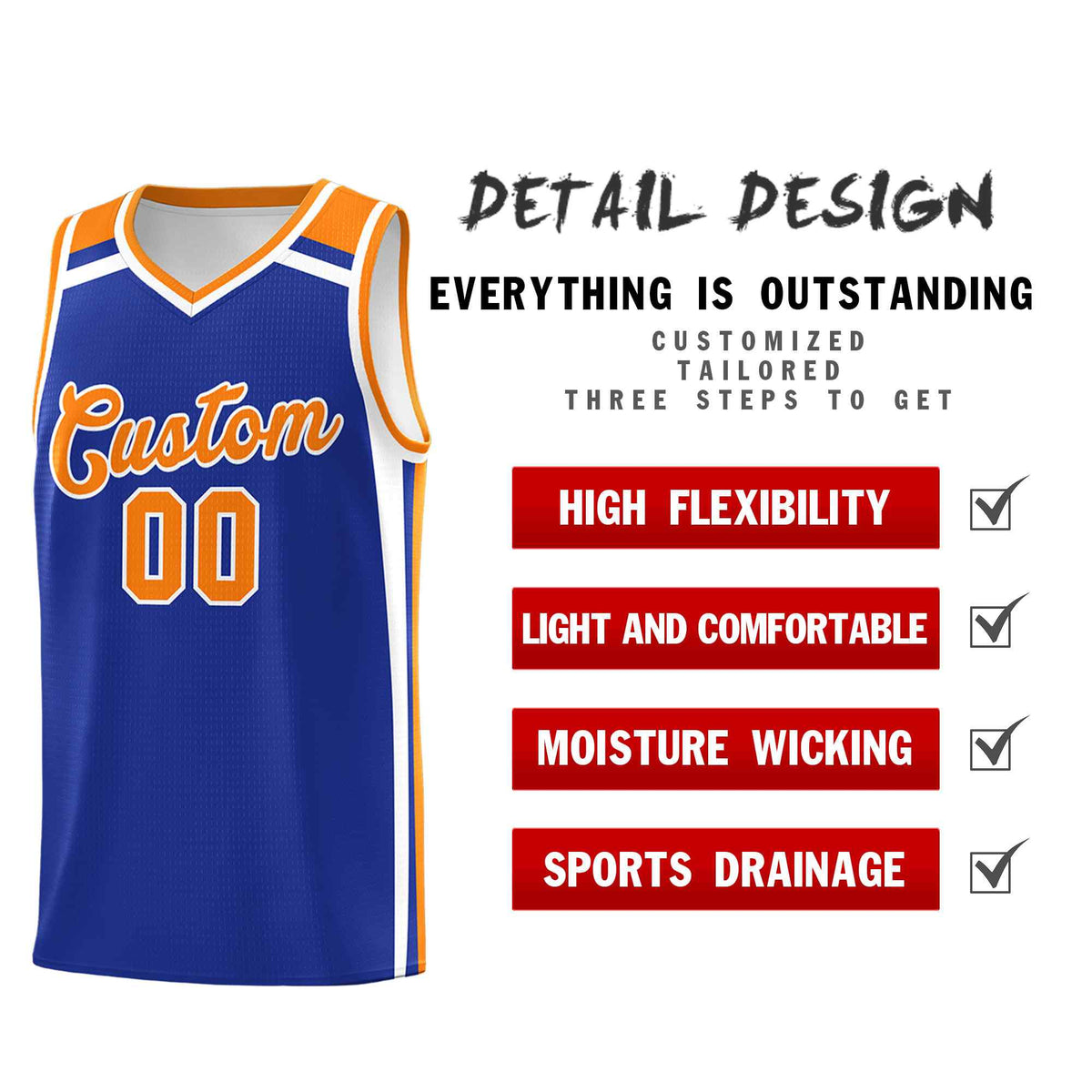Custom Royal Blue White Orange Trendy Color Charge Series Sports Uniform Basketball Jersey| KXKSHOP